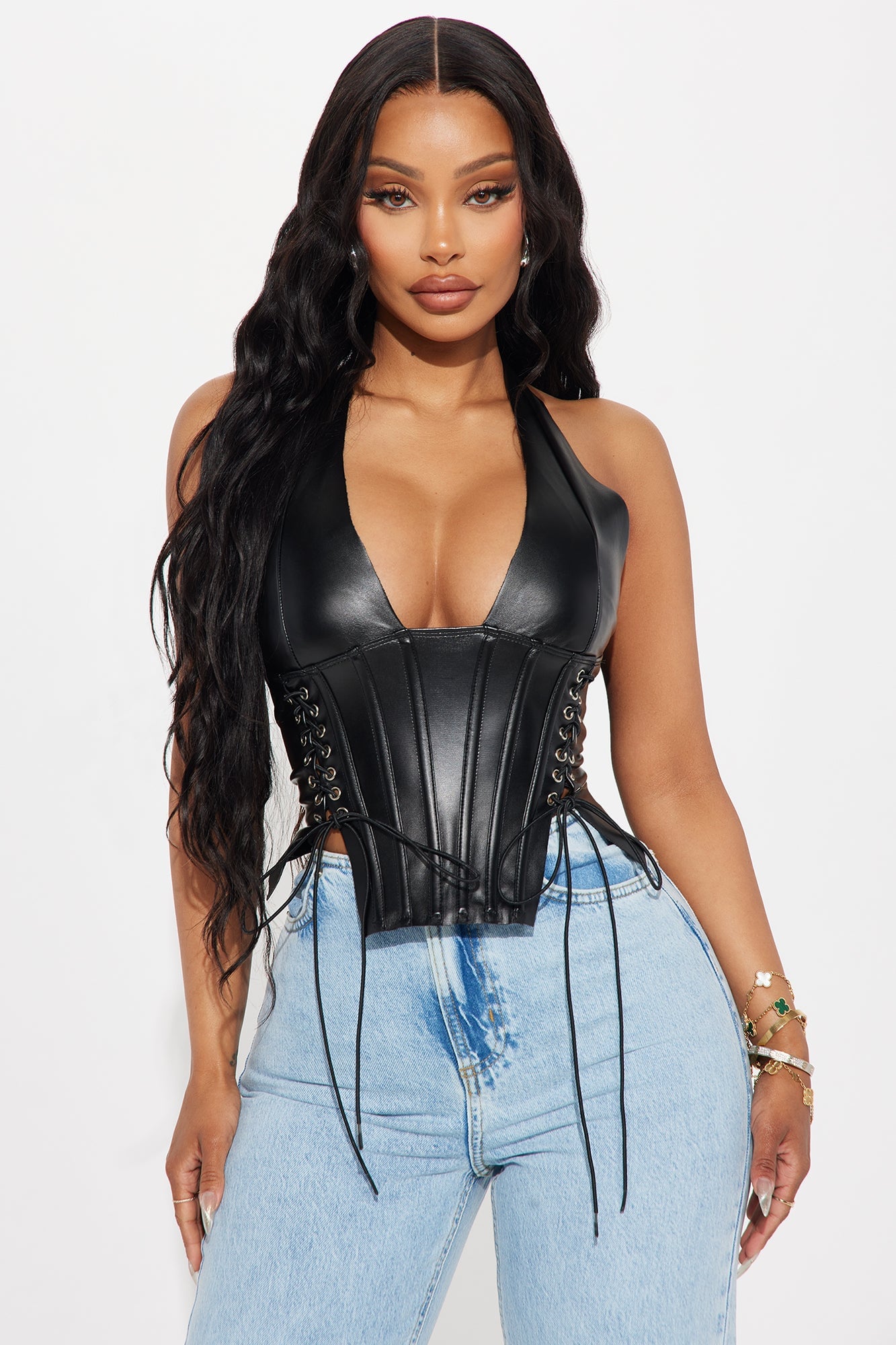 The Baddest Faux Leather Corset Top - Black image 5