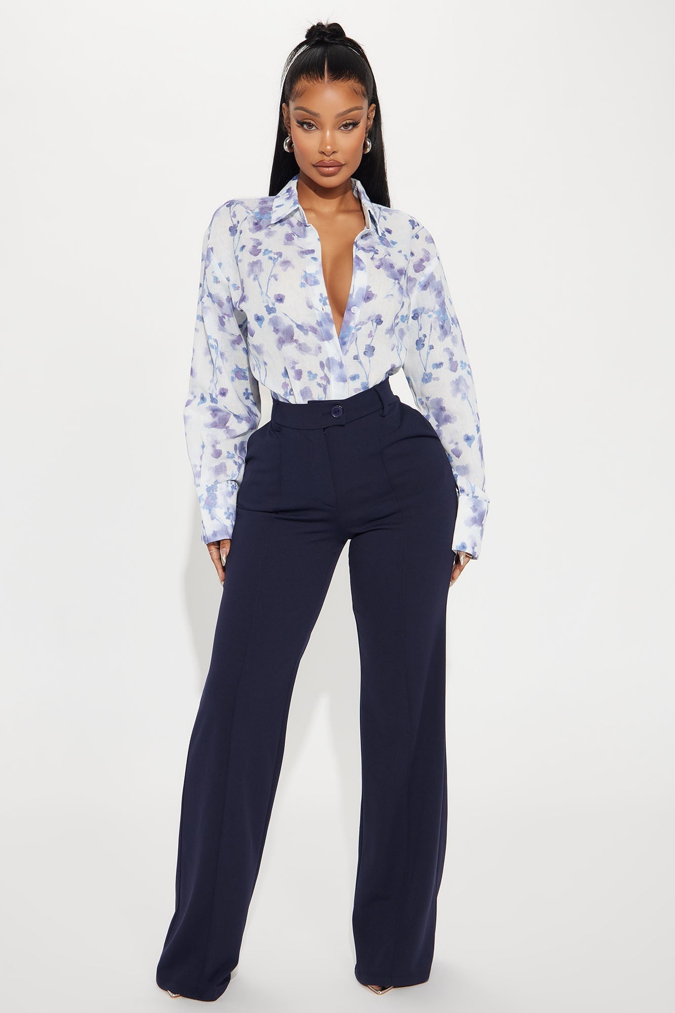 Heidi Wide Leg Trouser Pant - Navy image 4