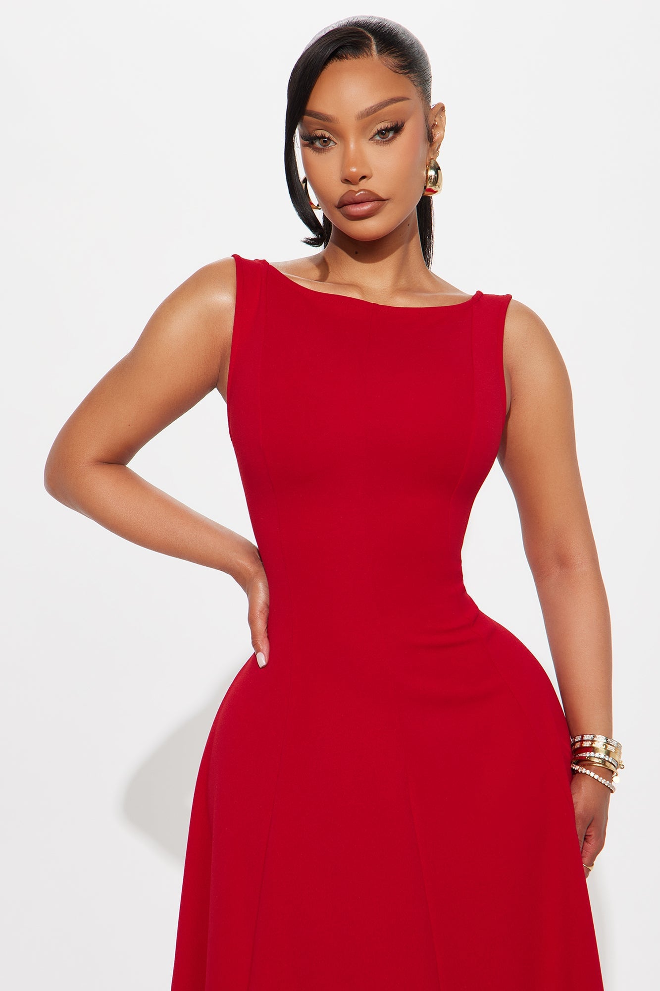 Sweet Sunday Knit Crepe Midi Dress - Red image 5