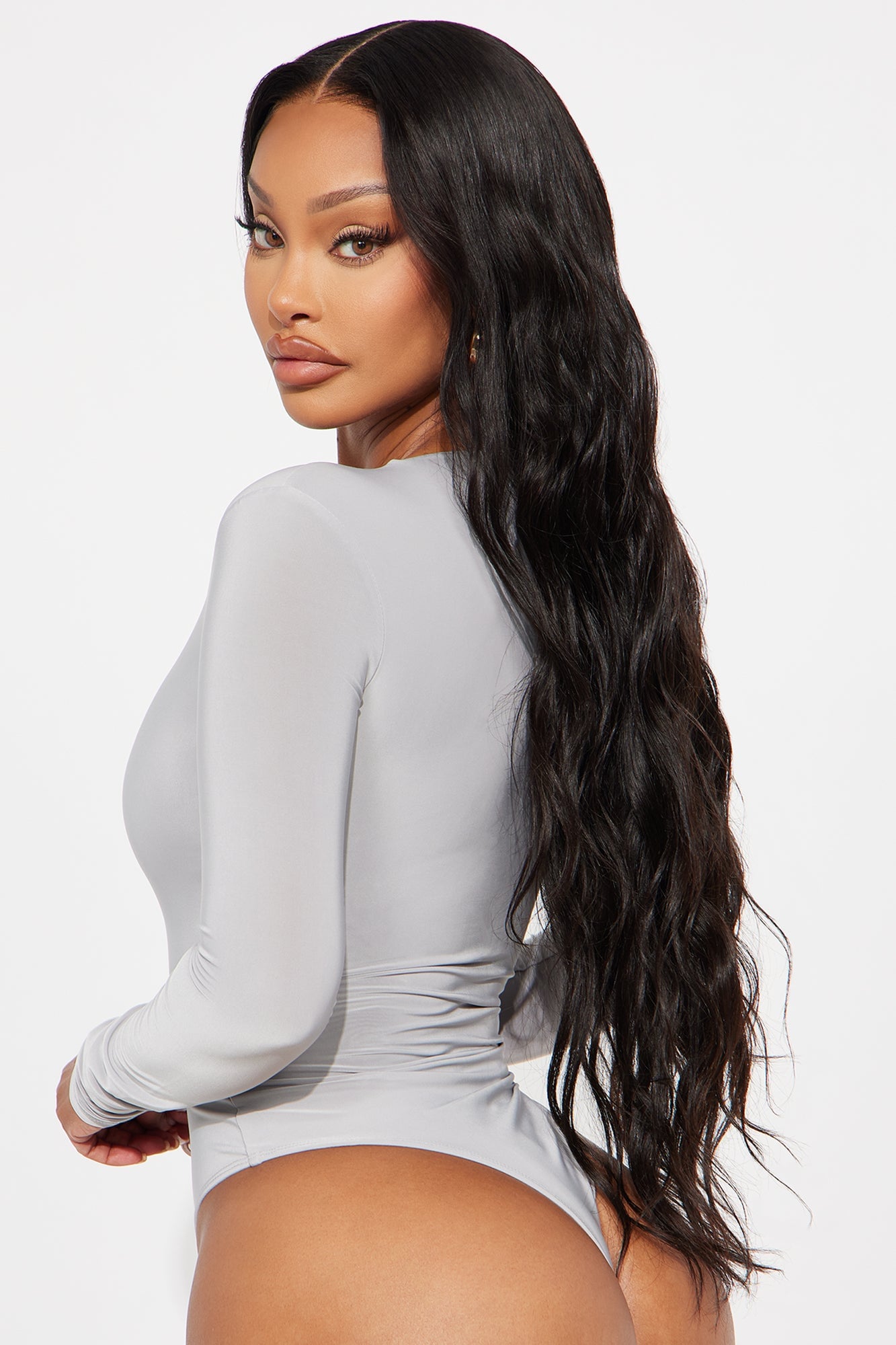 Take The Plunge Lined Long Sleeve Bodysuit - Grey image 8