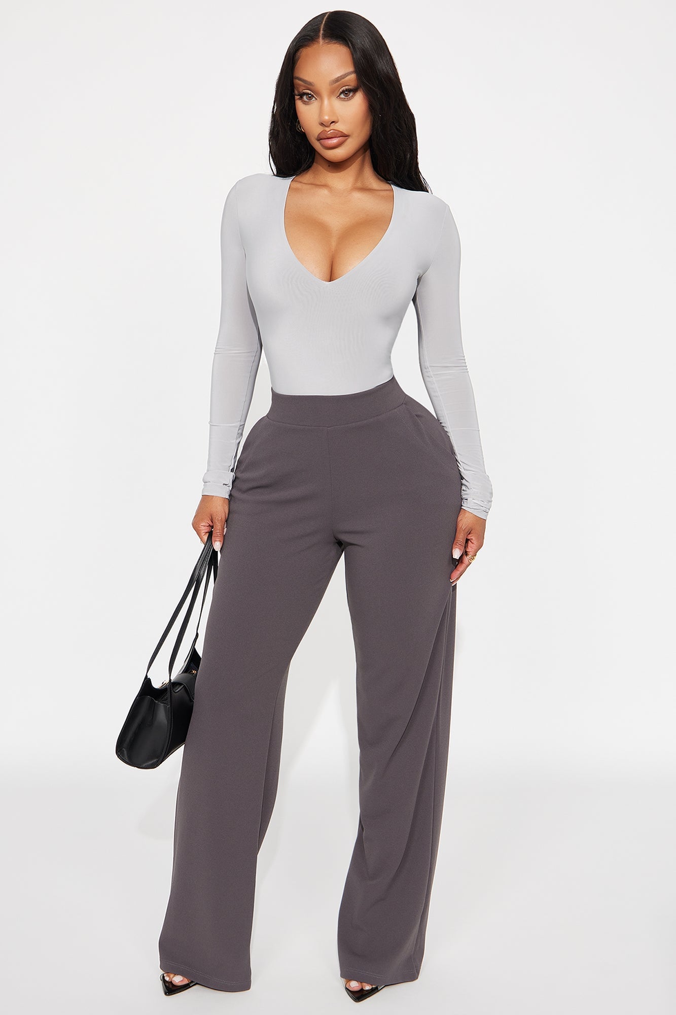 Take The Plunge Lined Long Sleeve Bodysuit - Grey image 6
