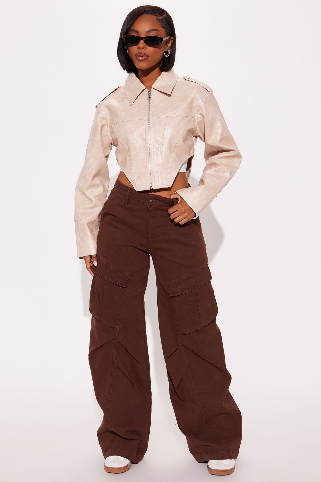 Talk Is Cheap Faux Patent Leather Moto Jacket - Stone image 2