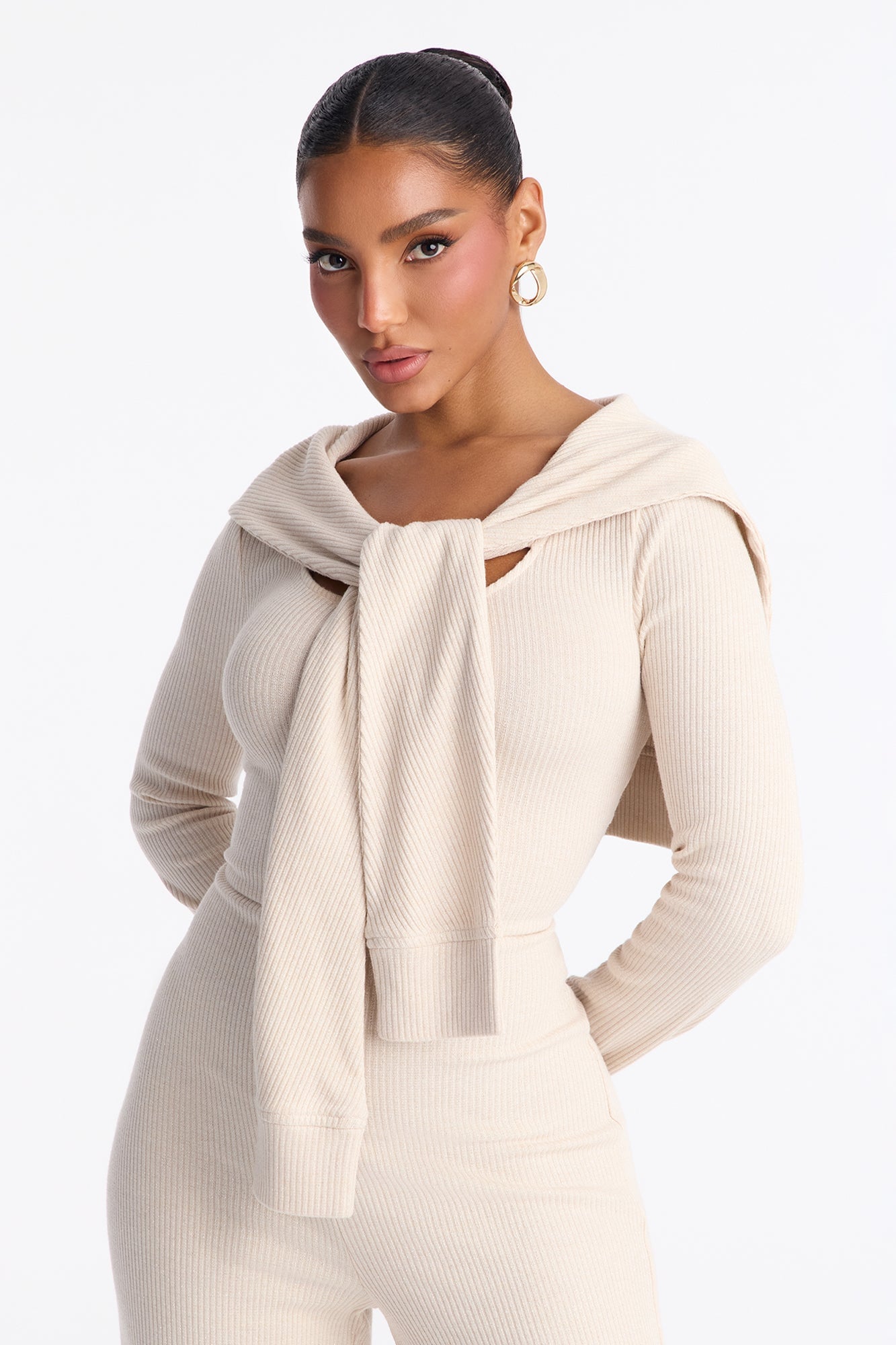 Taylor Layered Flare Leg Knit Jumpsuit - Beige image 5