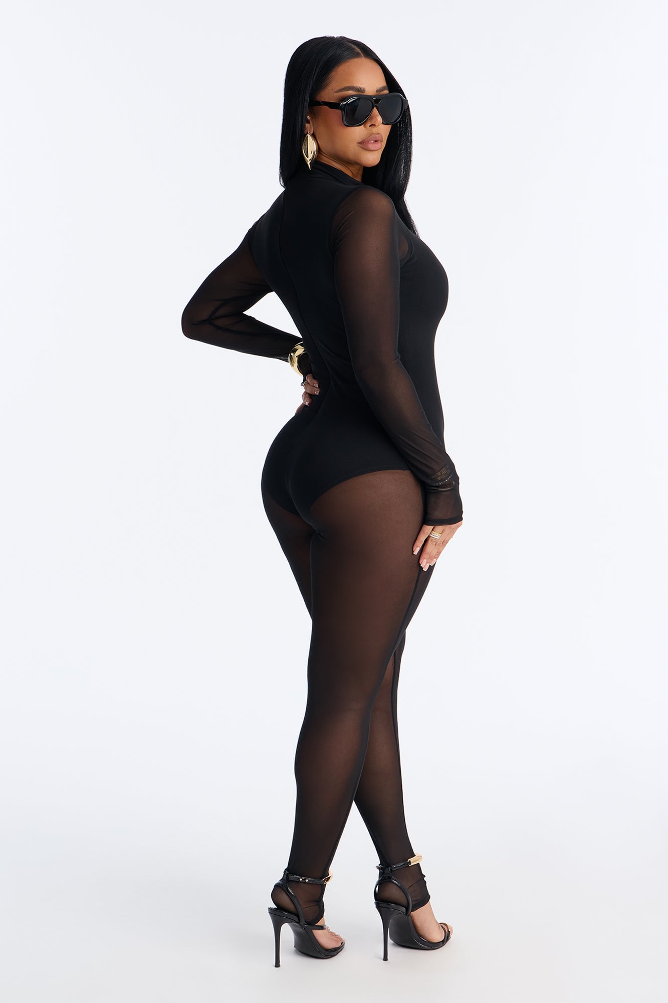 Smooth Moves Mesh Skinny Leg Jumpsuit - Black image 7