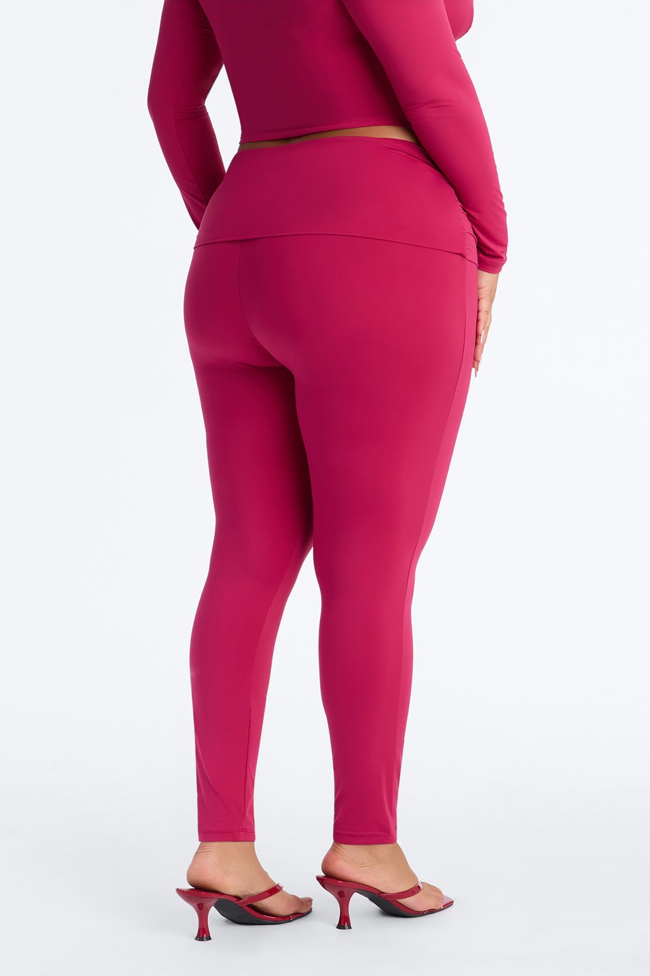 Second Skin Double Lined Ruched Foldover Leggings - Raspberry image 4