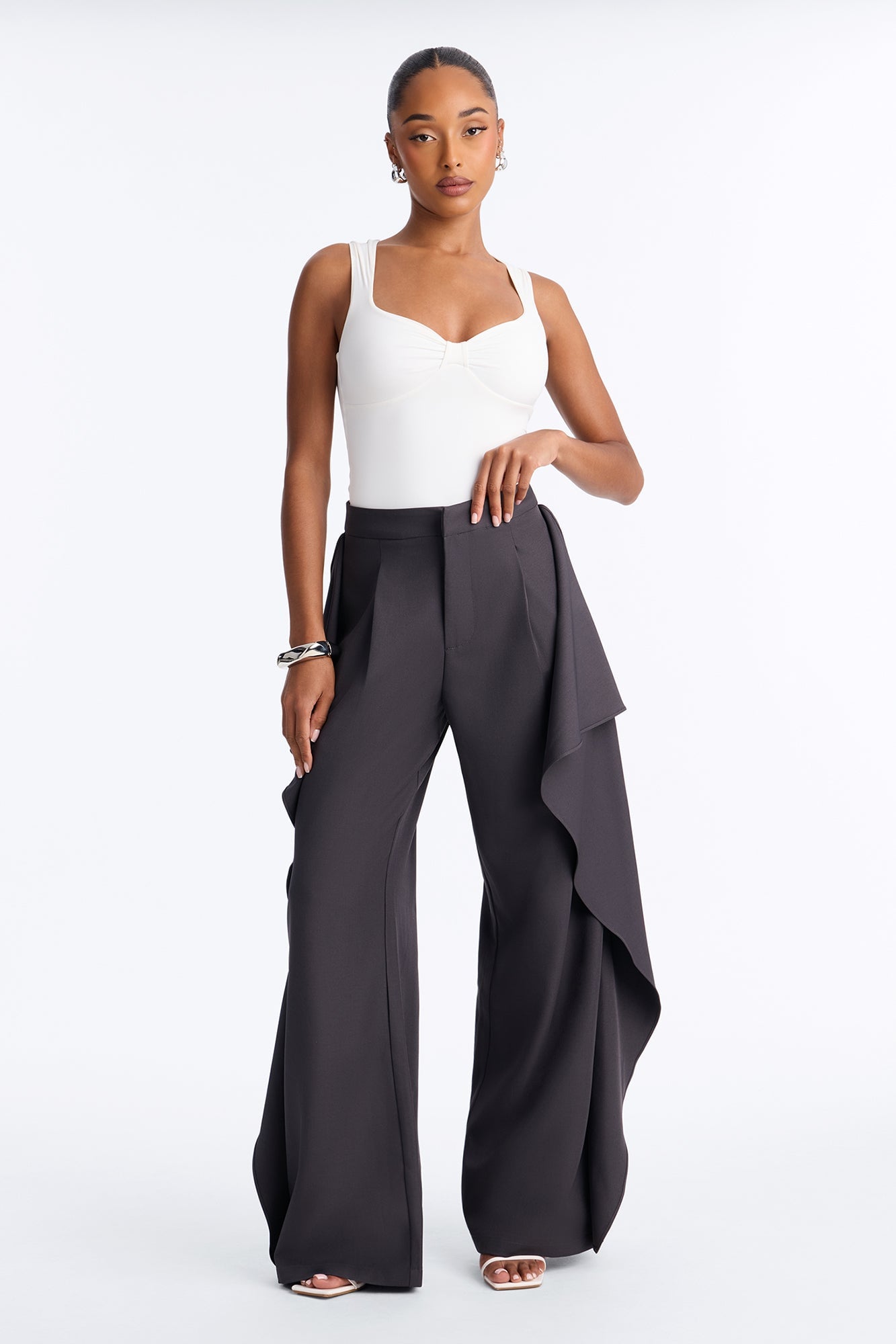 Tessa High Rise Ruffle Layered Trouser - Charcoal image 5