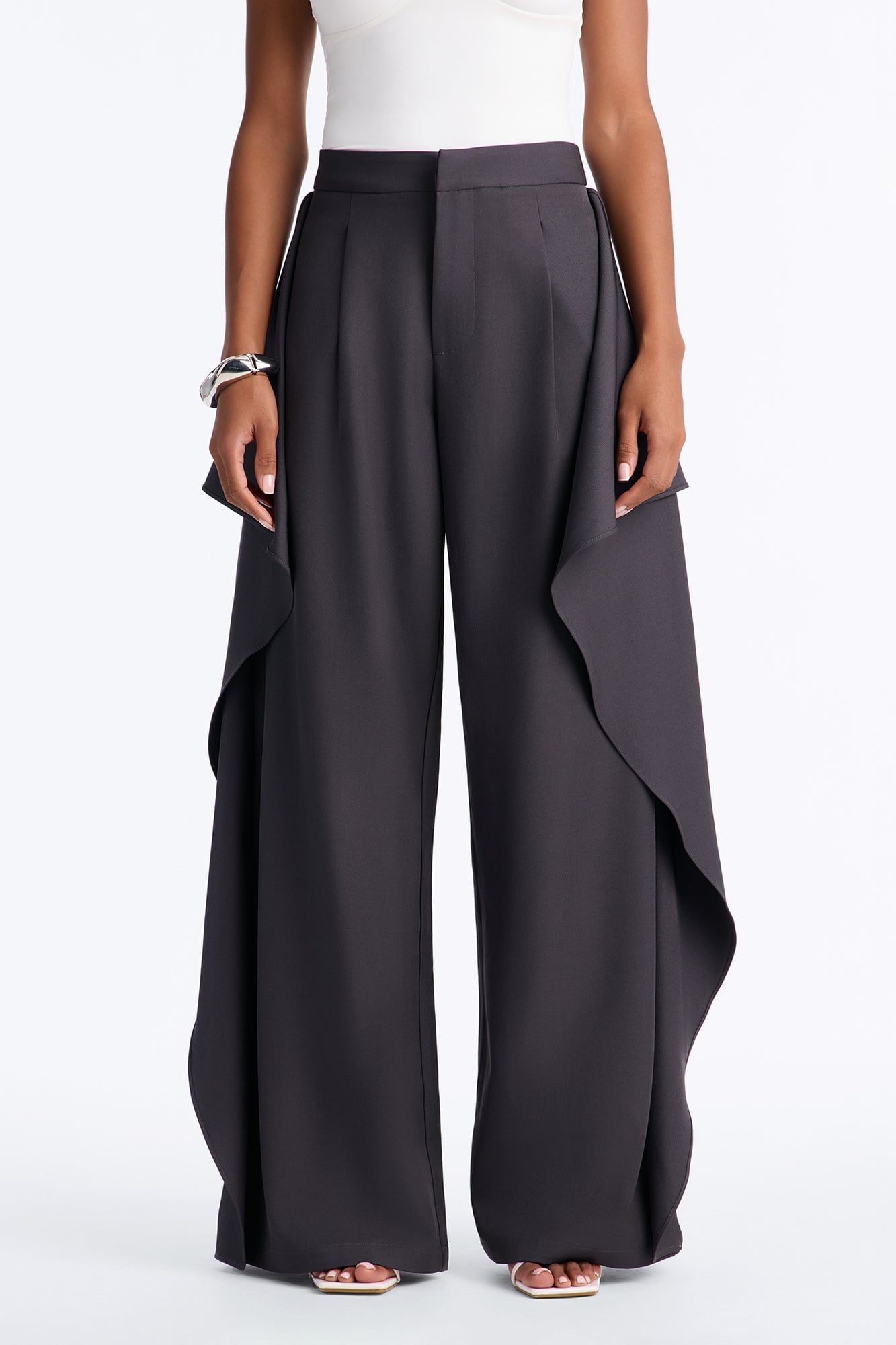Tessa High Rise Ruffle Layered Trouser - Charcoal image 6