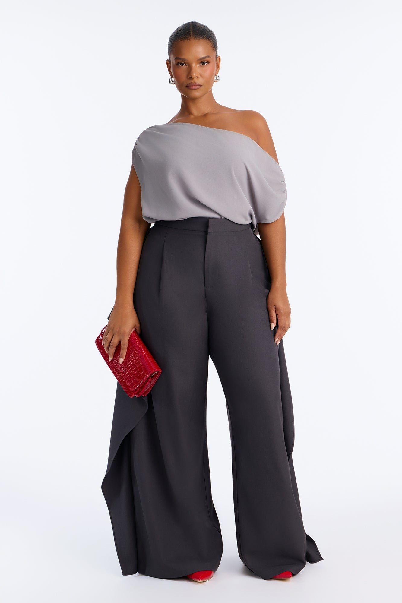 Tessa High Rise Ruffle Layered Trouser - Charcoal image 1