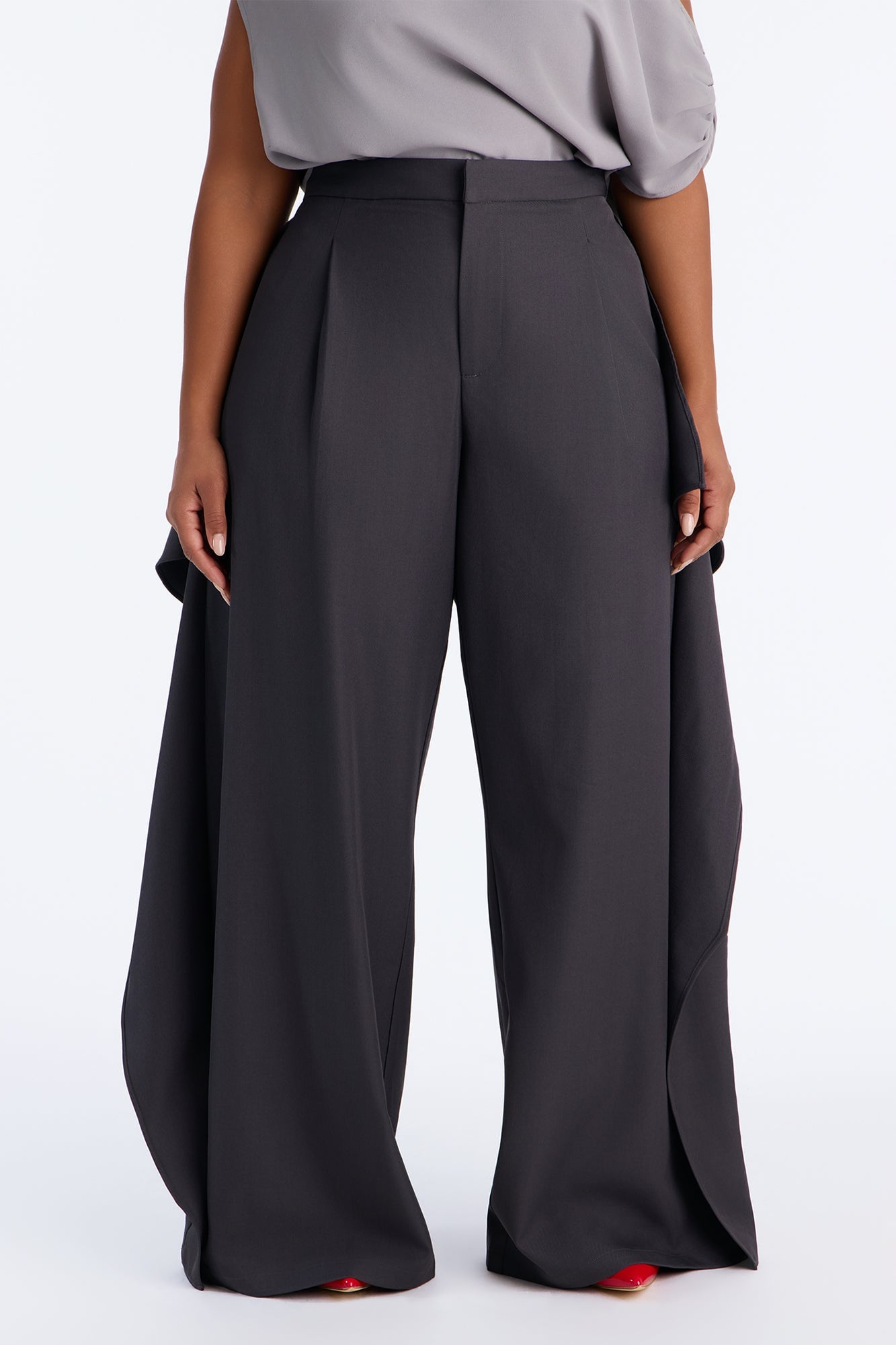 Tessa High Rise Ruffle Layered Trouser - Charcoal image 2