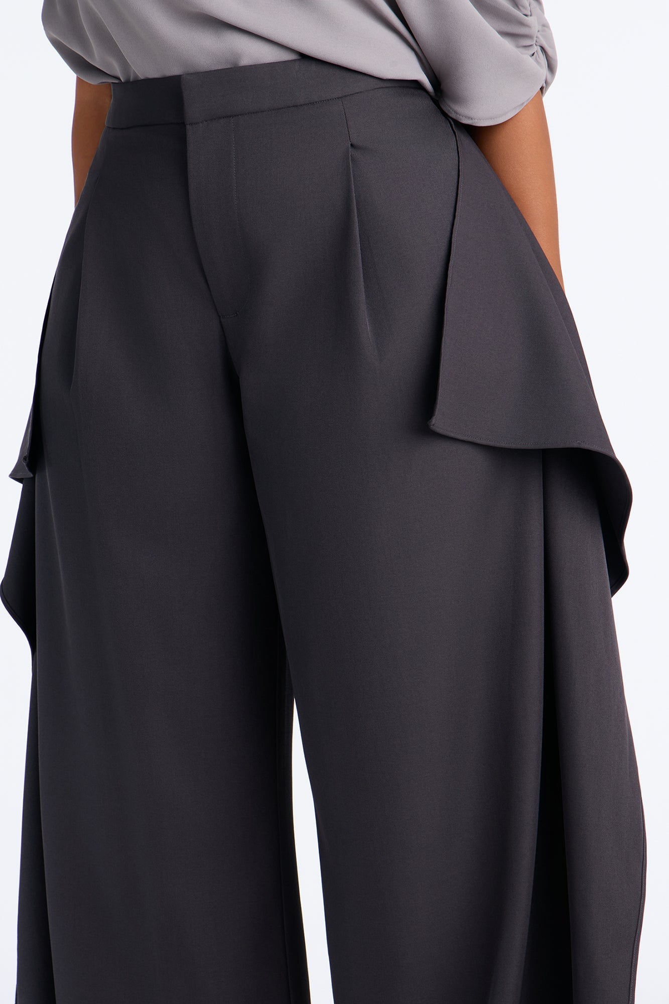 Tessa High Rise Ruffle Layered Trouser - Charcoal image 3