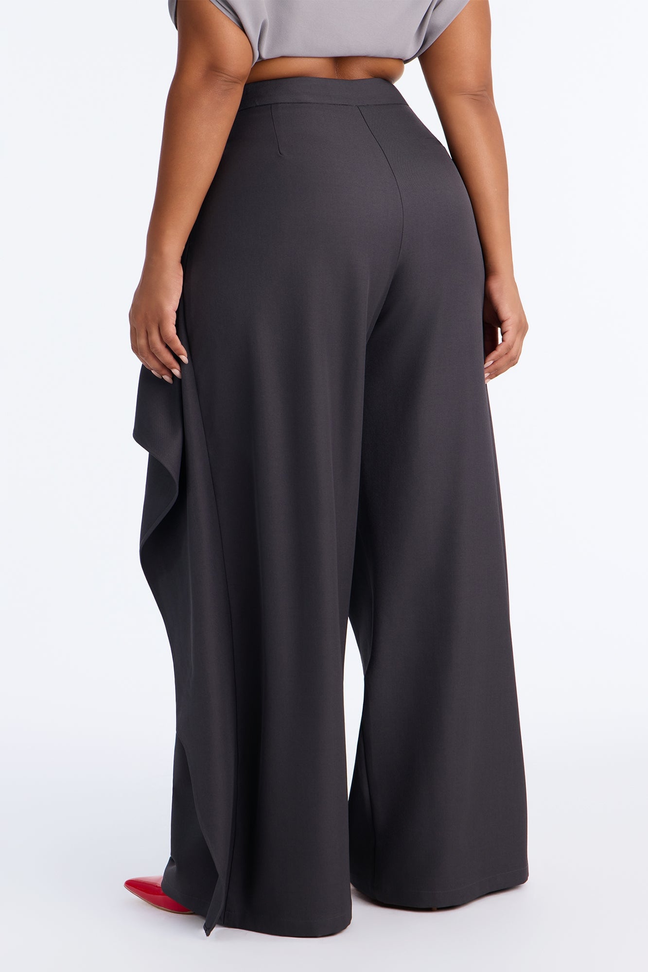 Tessa High Rise Ruffle Layered Trouser - Charcoal image 4