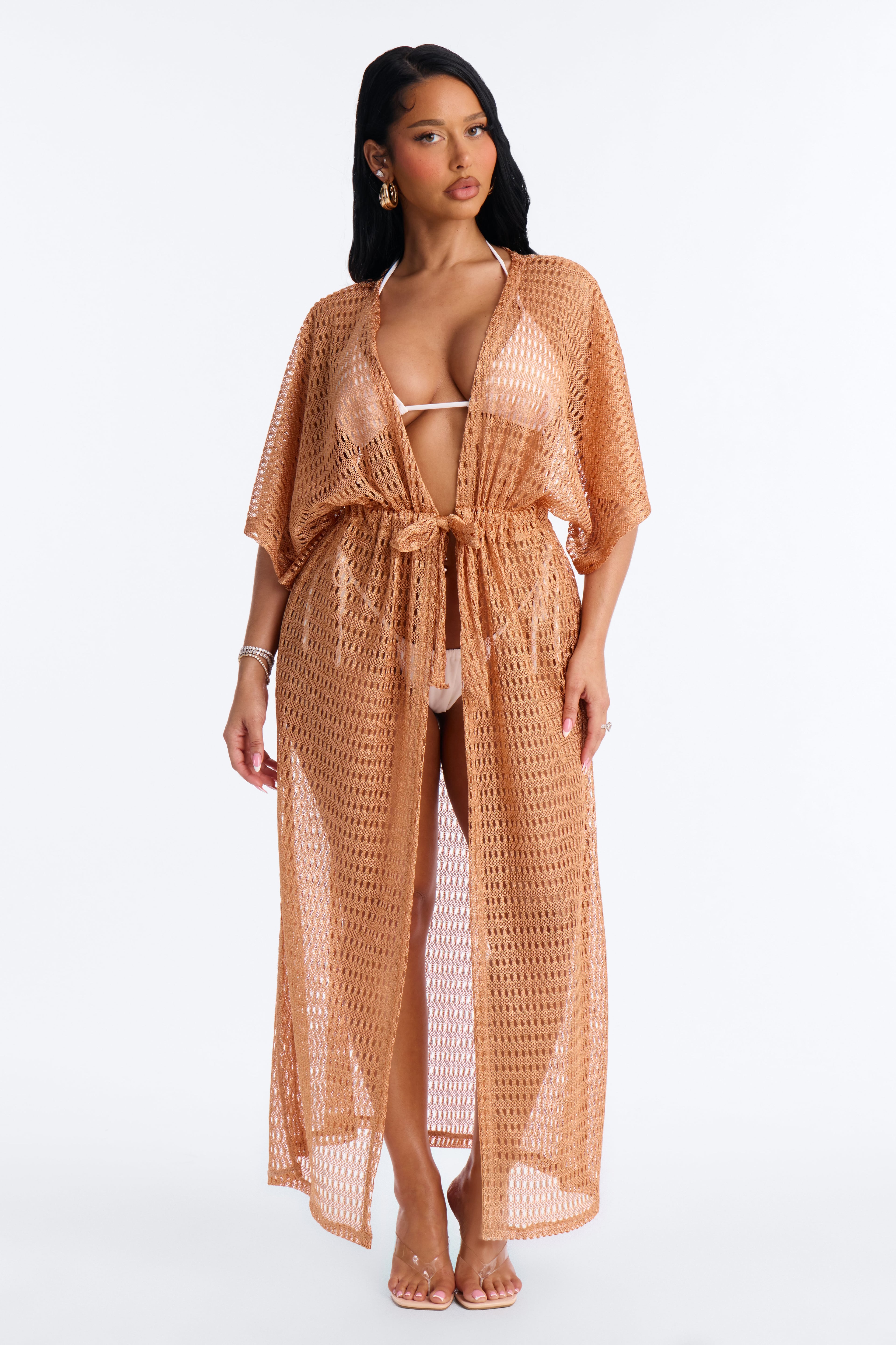 Sunny Shores Metallic Cover Up Maxi Kimono - Bronze image 5