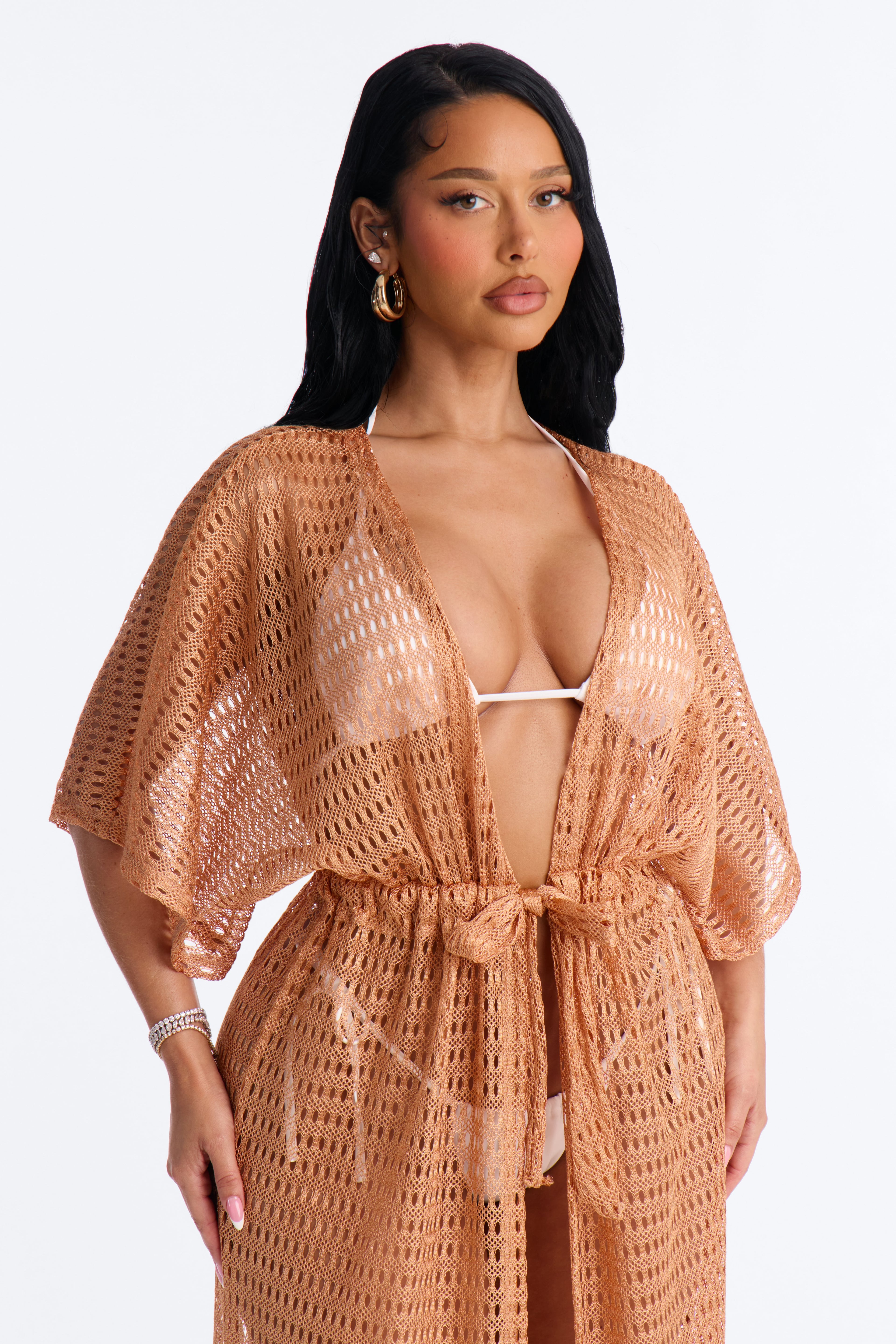 Sunny Shores Metallic Cover Up Maxi Kimono - Bronze image 6