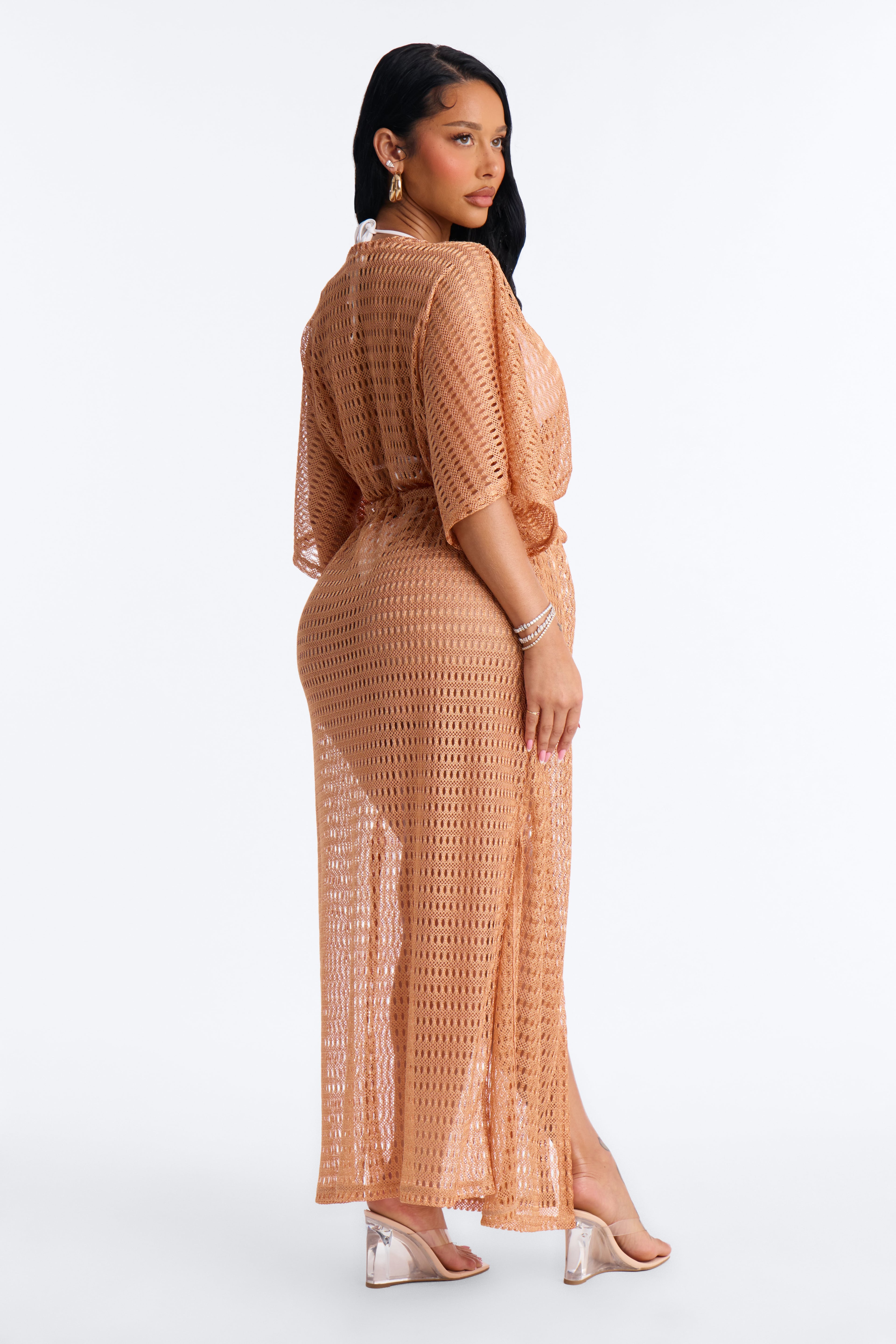 Sunny Shores Metallic Cover Up Maxi Kimono - Bronze image 8