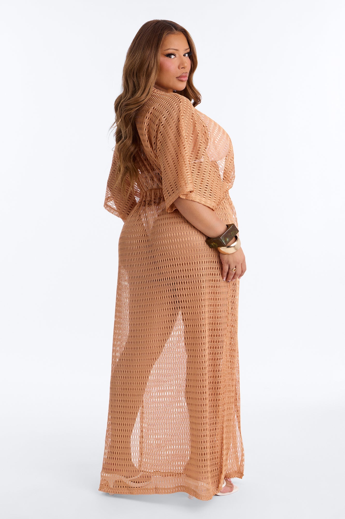 Sunny Shores Metallic Cover Up Maxi Kimono - Bronze image 4