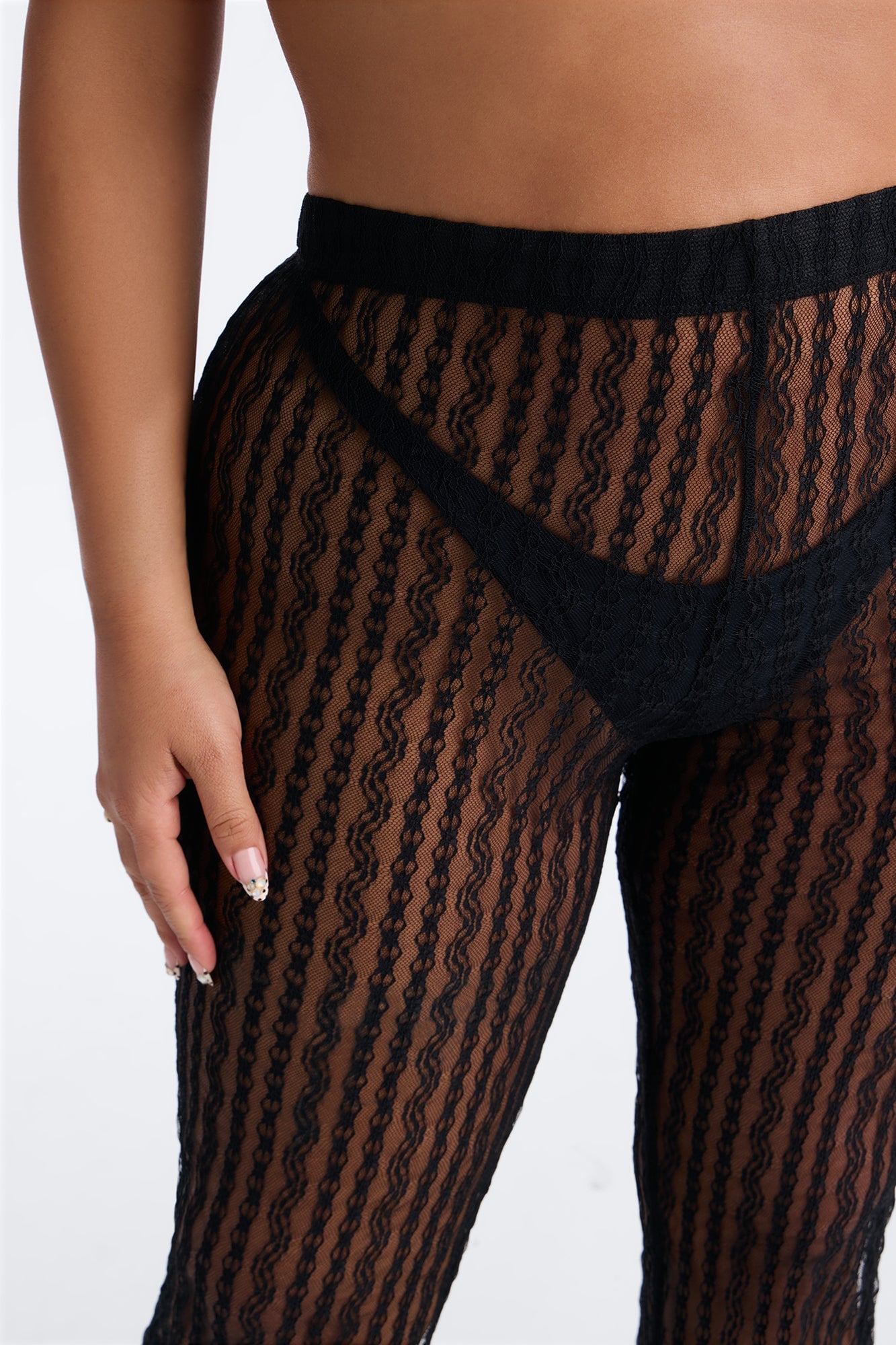 Summer Fling Stripe Lace Cover Up Pants - Black image 3