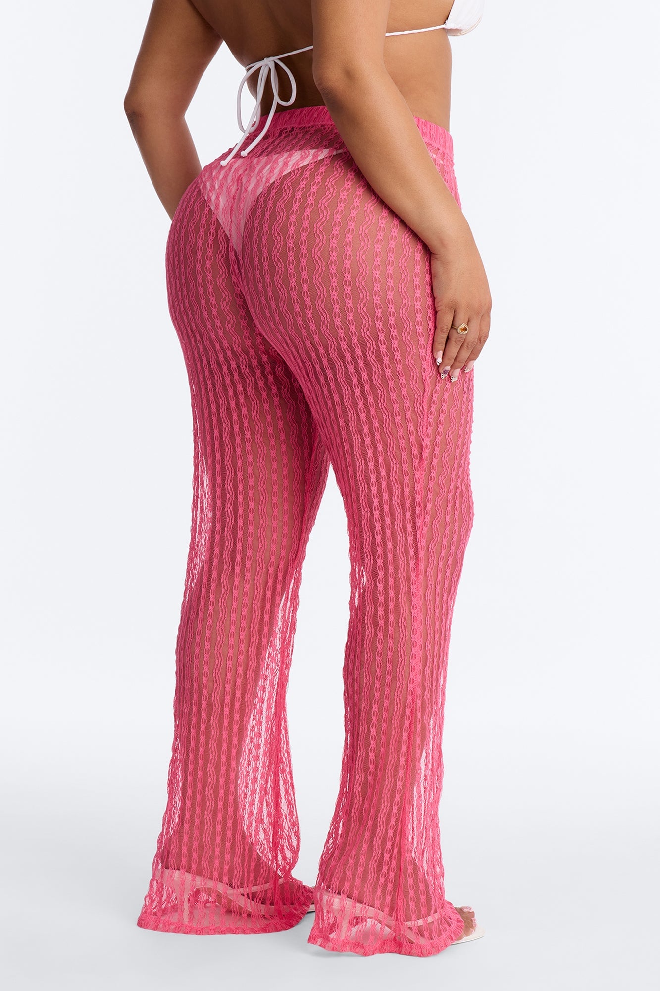 Summer Fling Stripe Lace Cover Up Pants - Hot Pink image 4