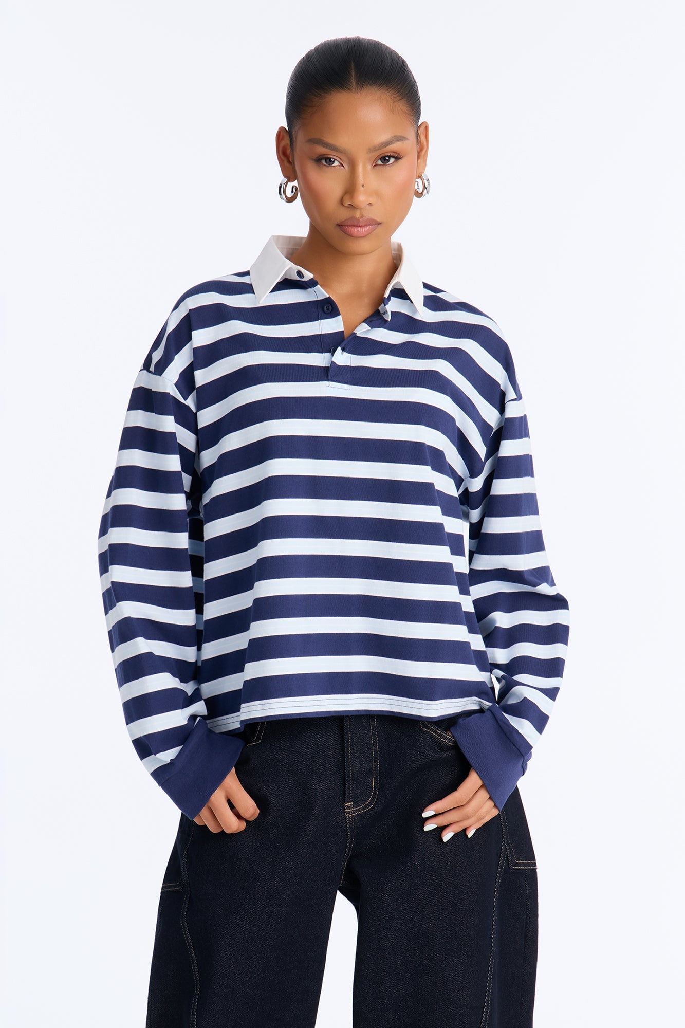 Tara Striped Long Sleeve Polo - Blue/combo image 5