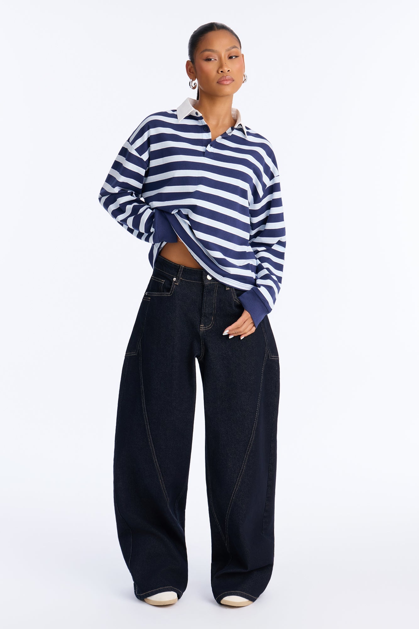 Tara Striped Long Sleeve Polo - Blue/combo image 6