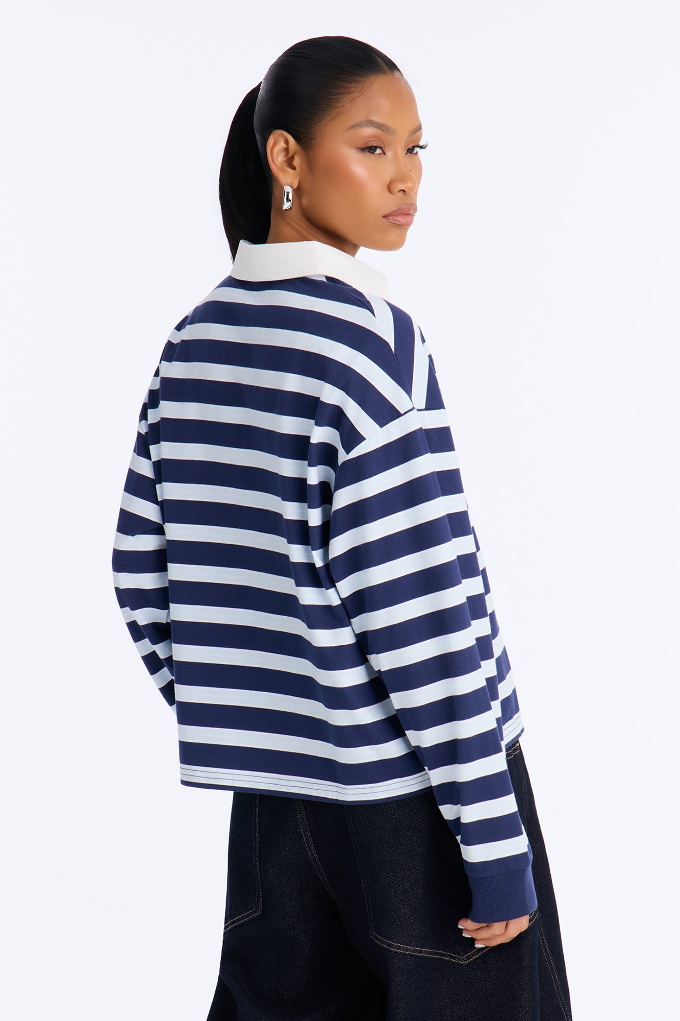 Tara Striped Long Sleeve Polo - Blue/combo image 8