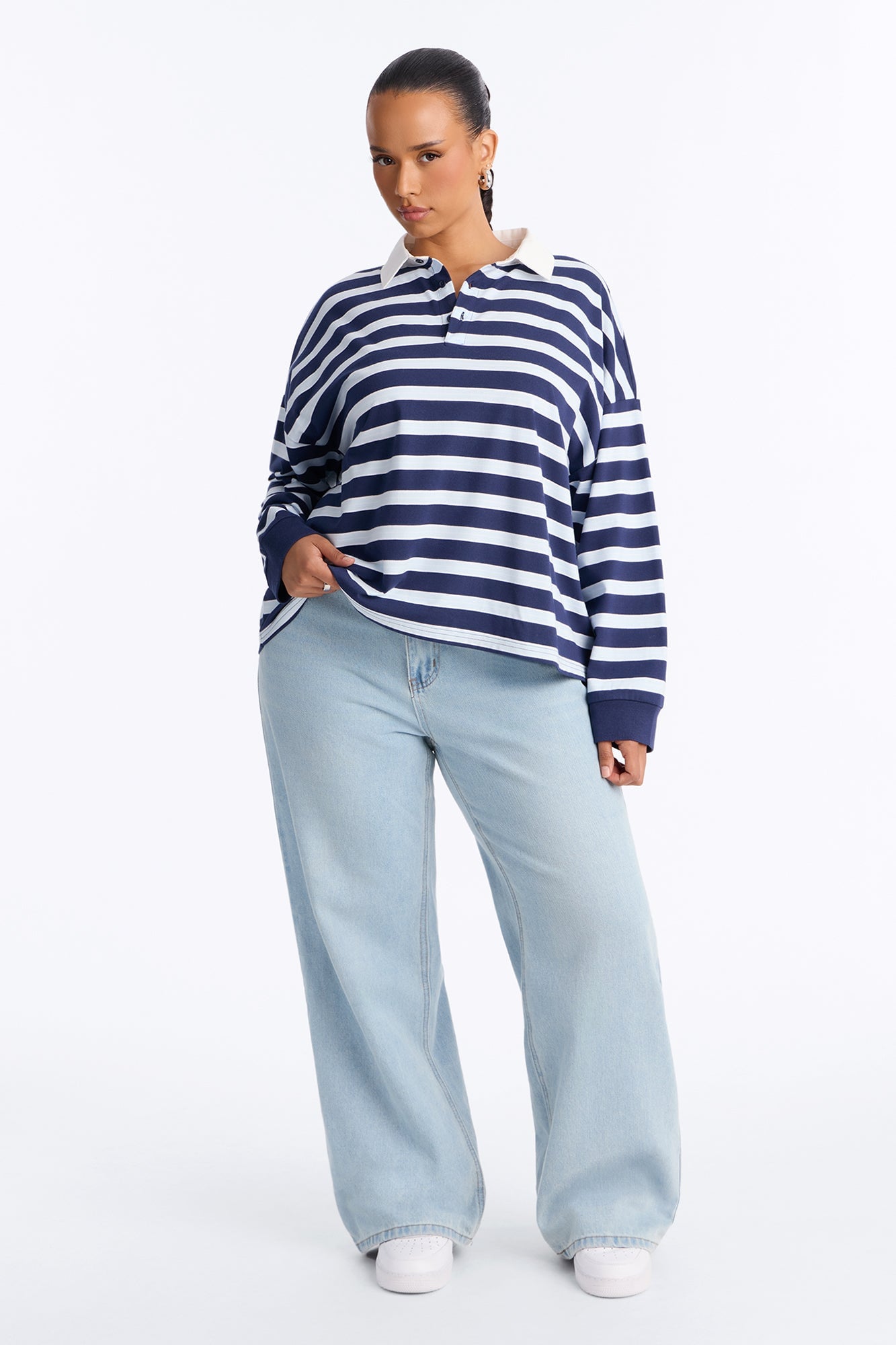 Tara Striped Long Sleeve Polo - Blue/combo image 2