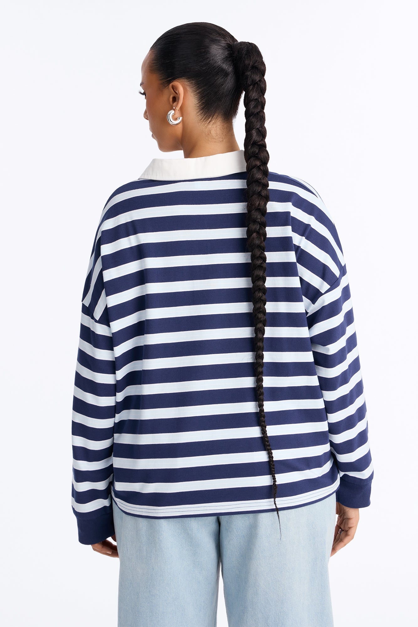 Tara Striped Long Sleeve Polo - Blue/combo image 4
