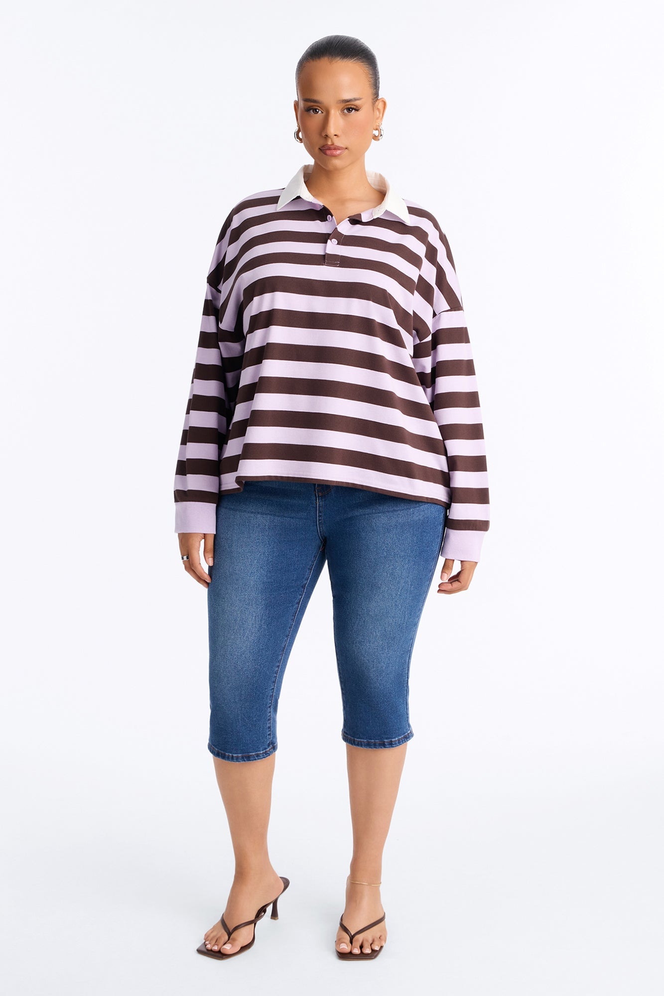 Tara Striped Long Sleeve Polo - Lavender/combo image 2