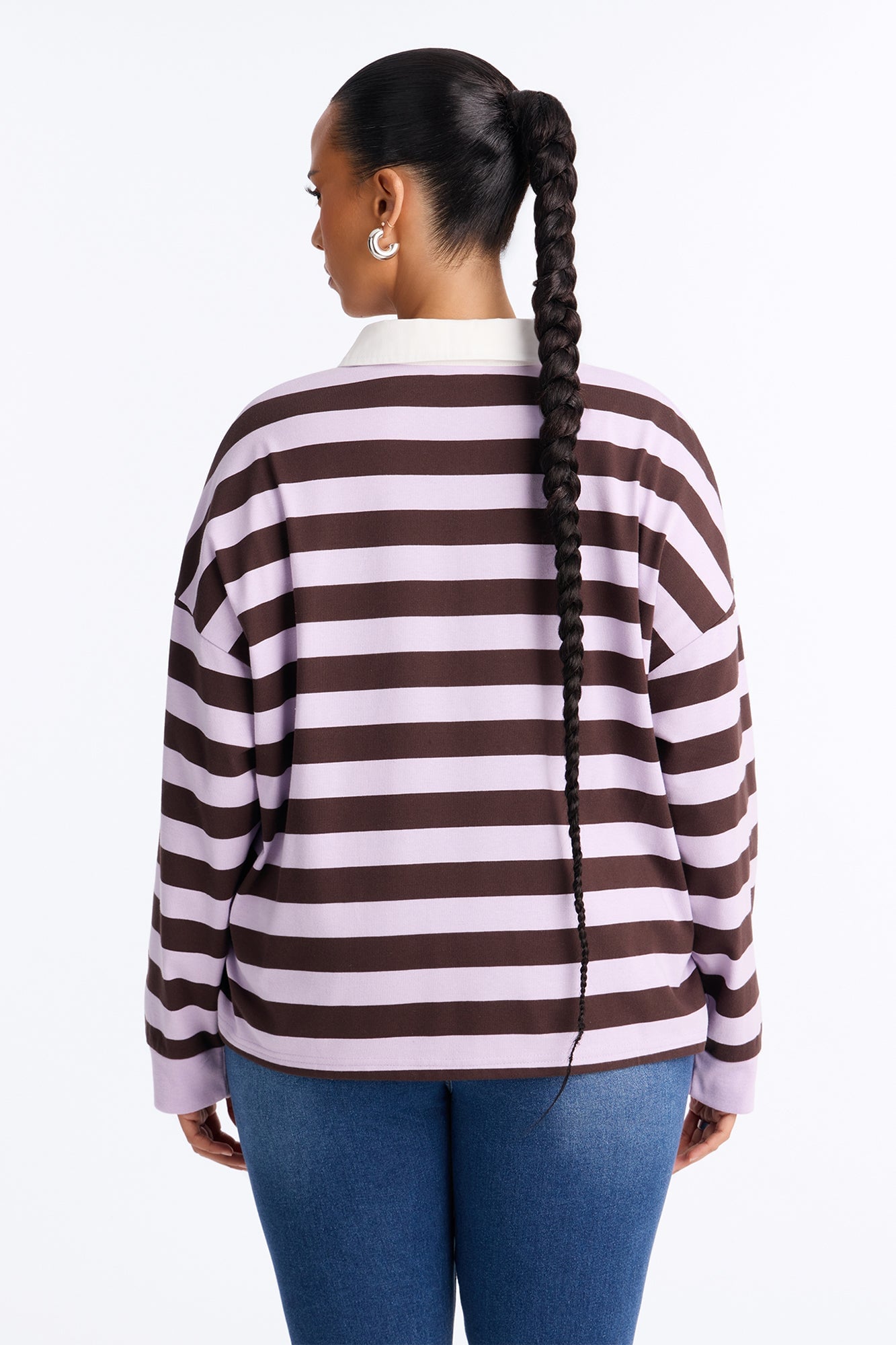 Tara Striped Long Sleeve Polo - Lavender/combo image 4