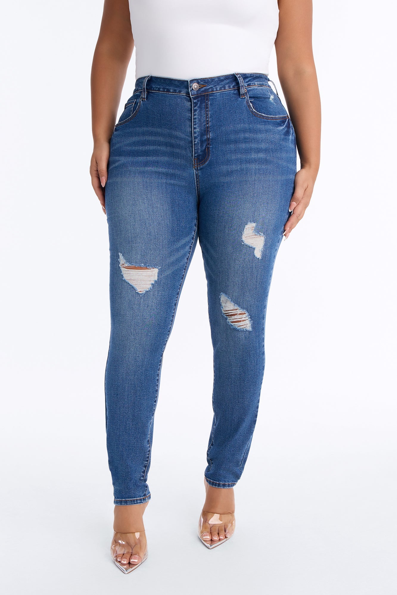 Tall Higher Frequency Stretch Ripped Skinny Jeans - Medium Wash image 2