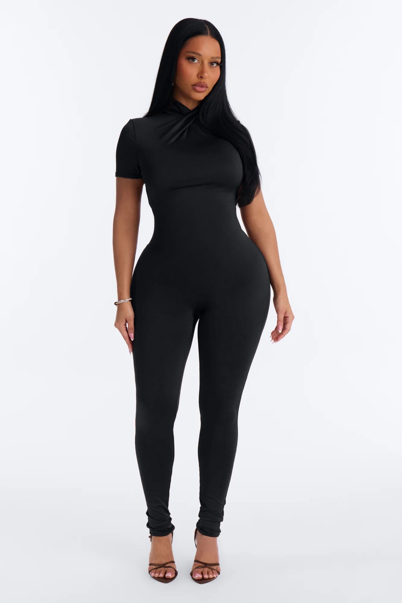 Nina Mock Neck Skinny Jumpsuit - Black image 1