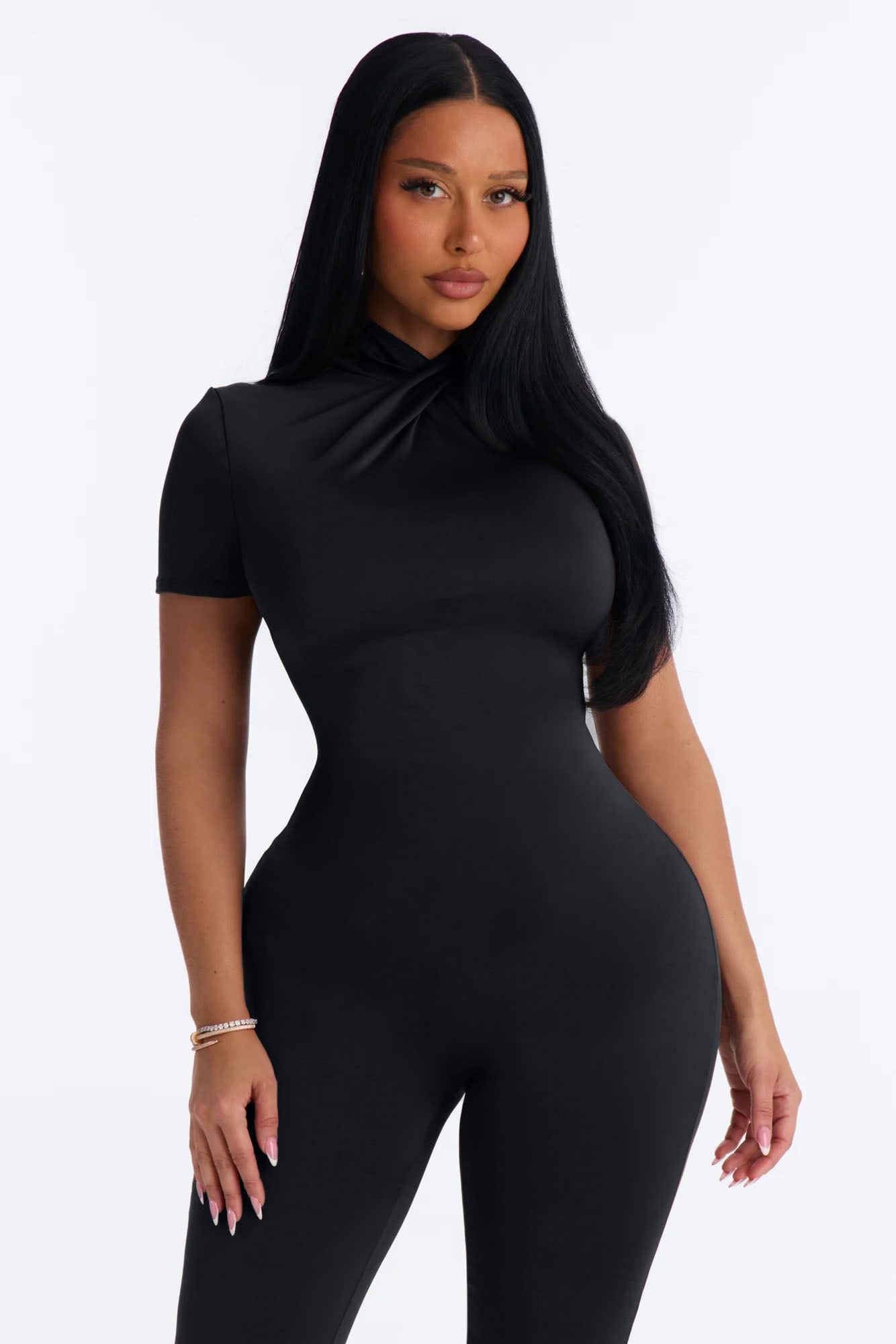 Nina Mock Neck Skinny Jumpsuit - Black image 2
