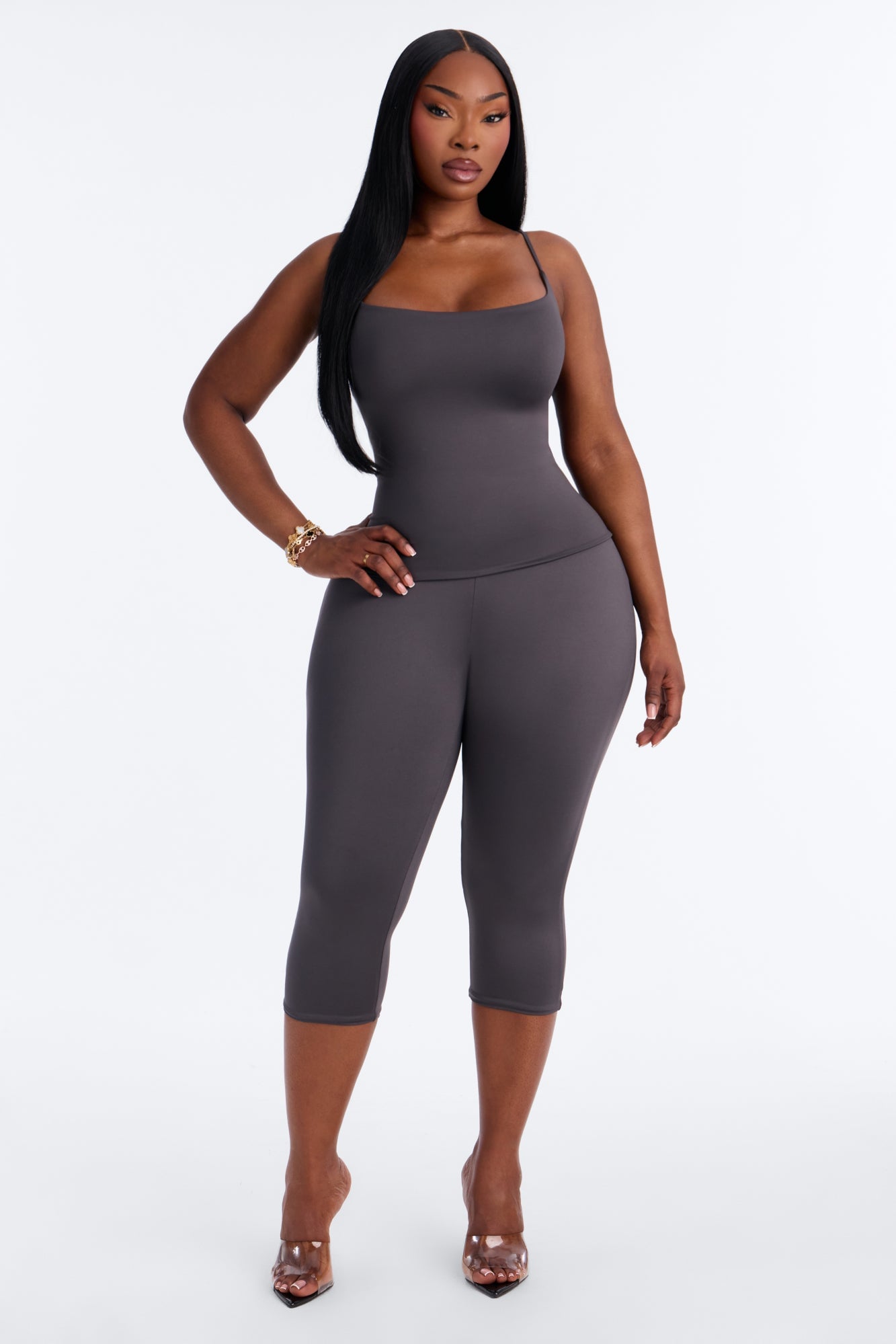 Contour Double Lined Cami Top - Charcoal image 2