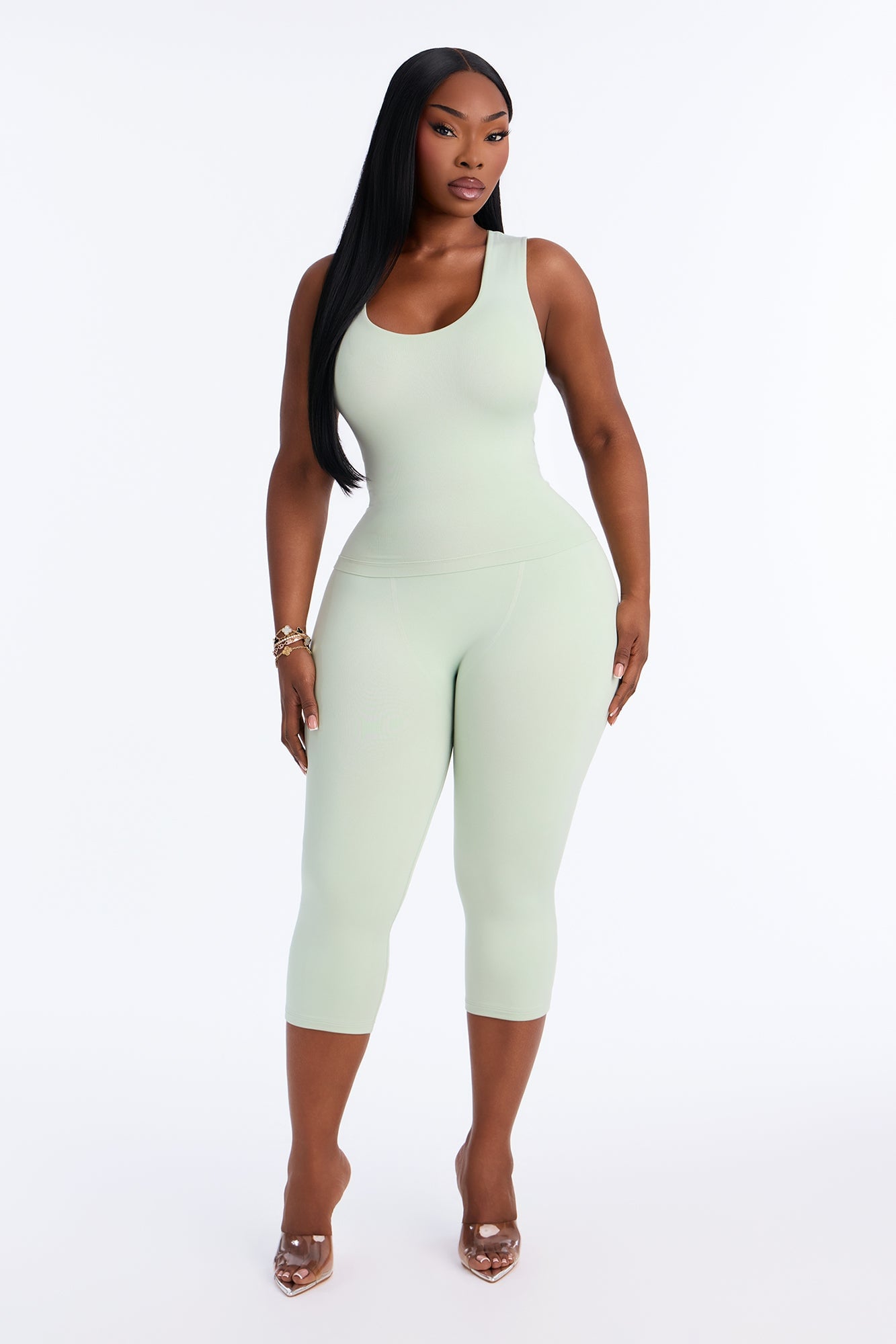 Seamless Smooth Double Lined Capri Pant - Mint image 1