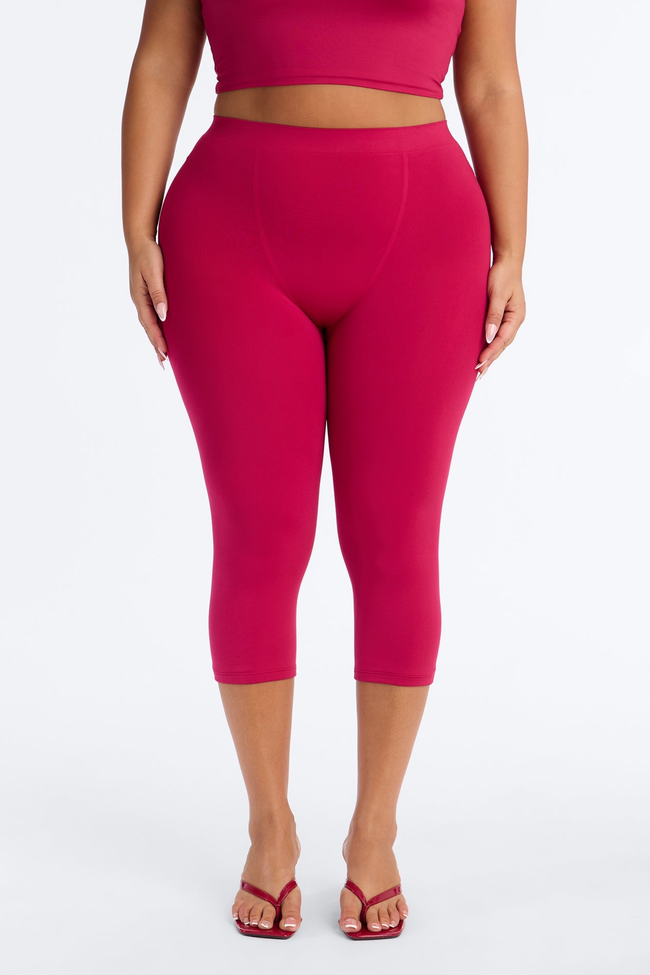 Seamless Smooth Double Lined Capri Pant - Raspberry image 1