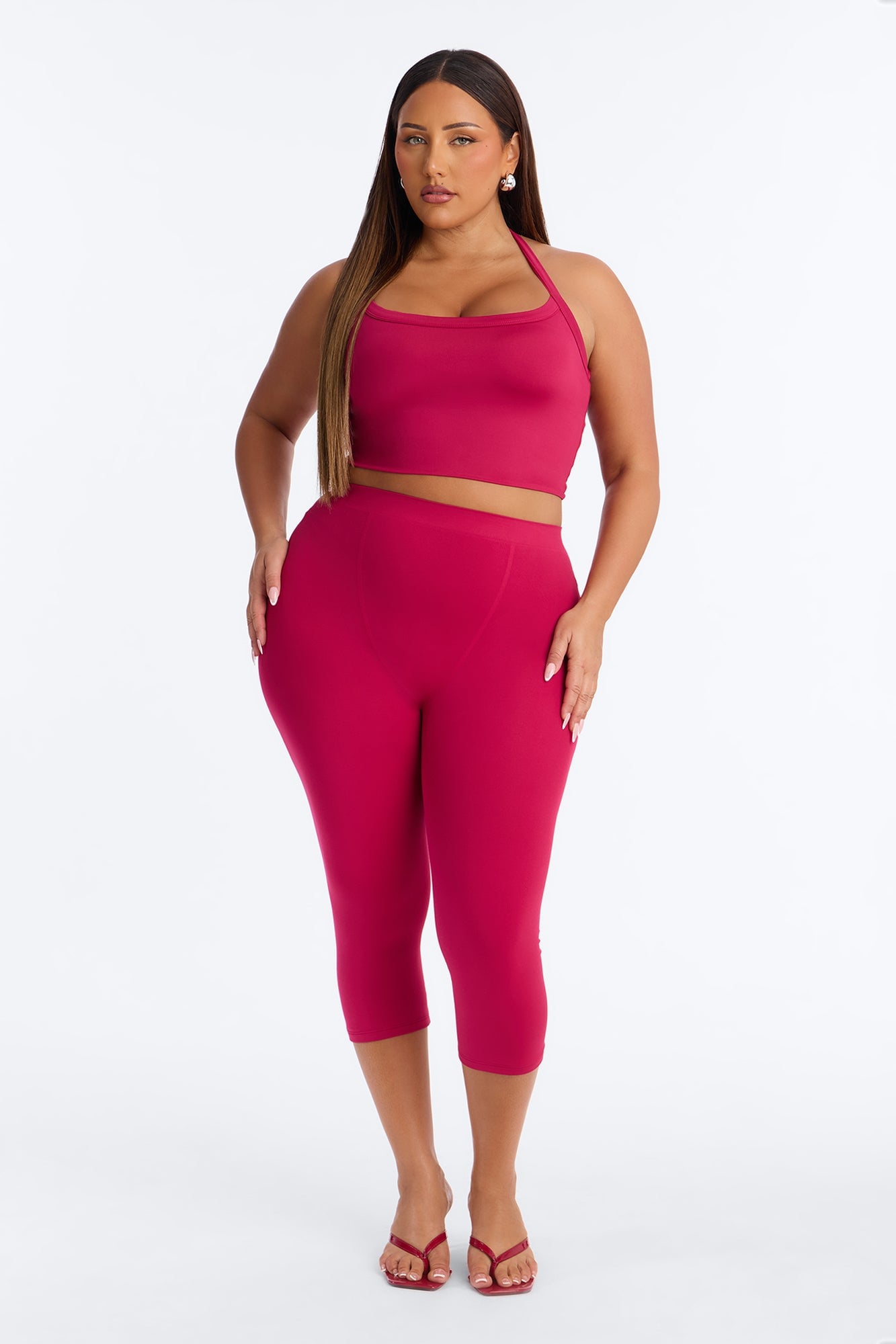 Seamless Smooth Double Lined Capri Pant - Raspberry image 2