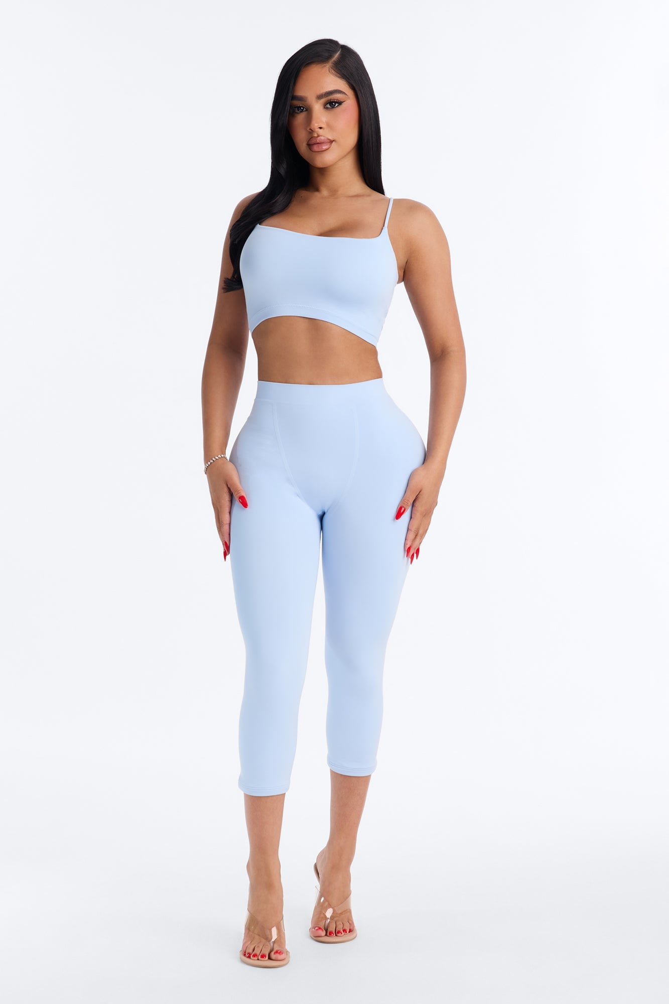 Seamless Smooth Double Lined Capri Pant - SkyBlue image 5