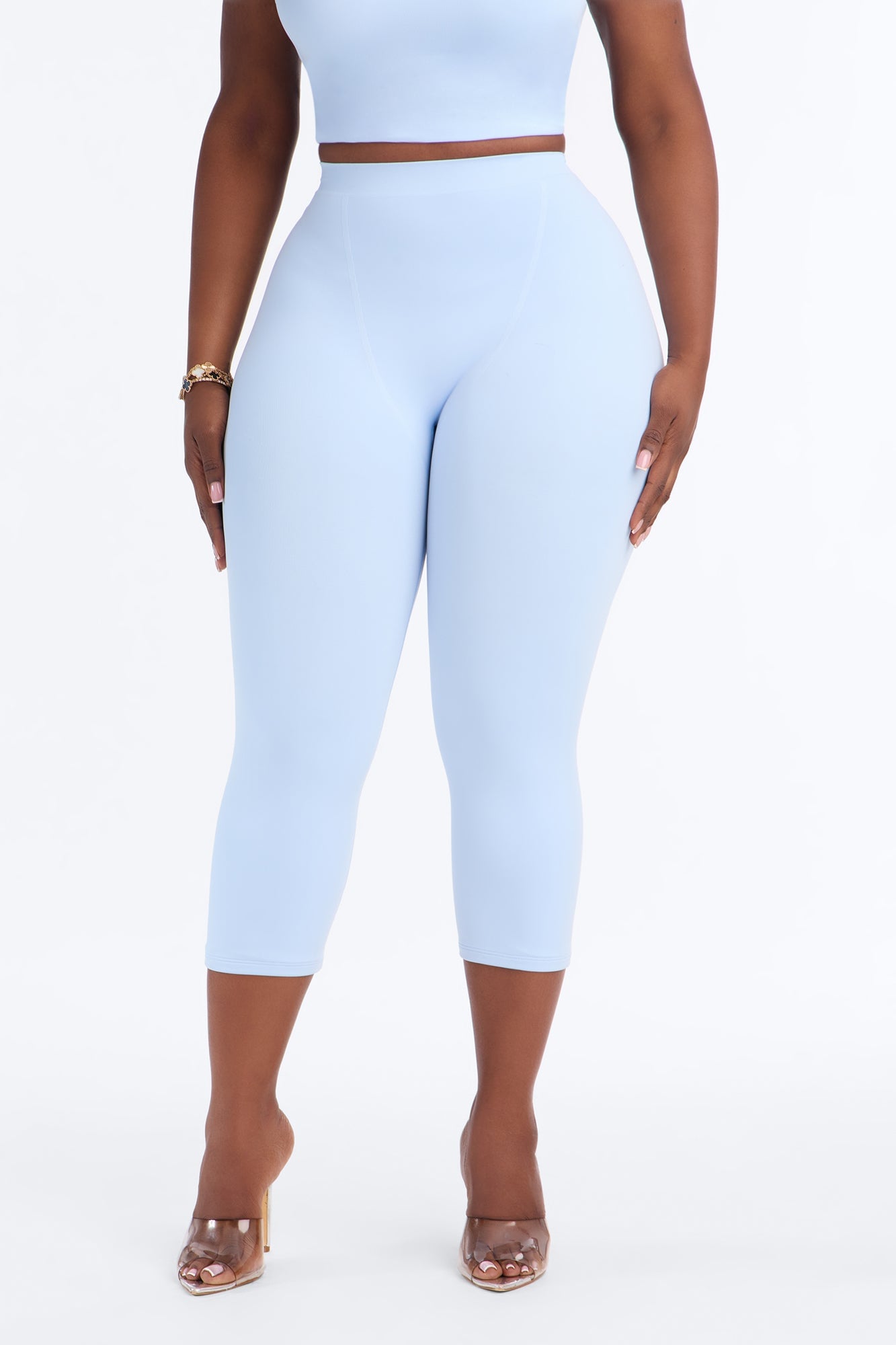 Seamless Smooth Double Lined Capri Pant - SkyBlue image 2