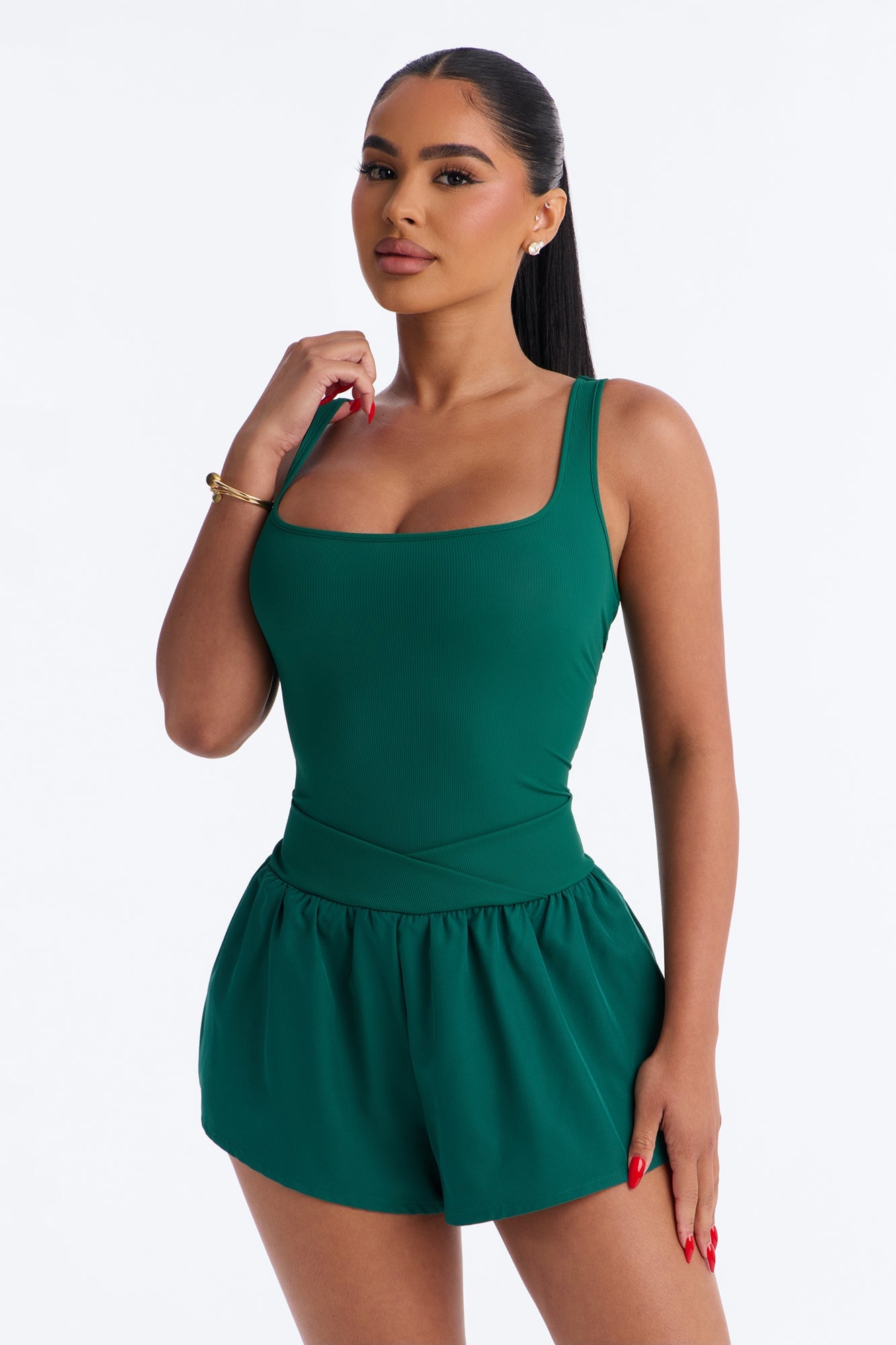 Tennis Court Baddie Sleeveless Windbreak Short Romper - Hunter image 5