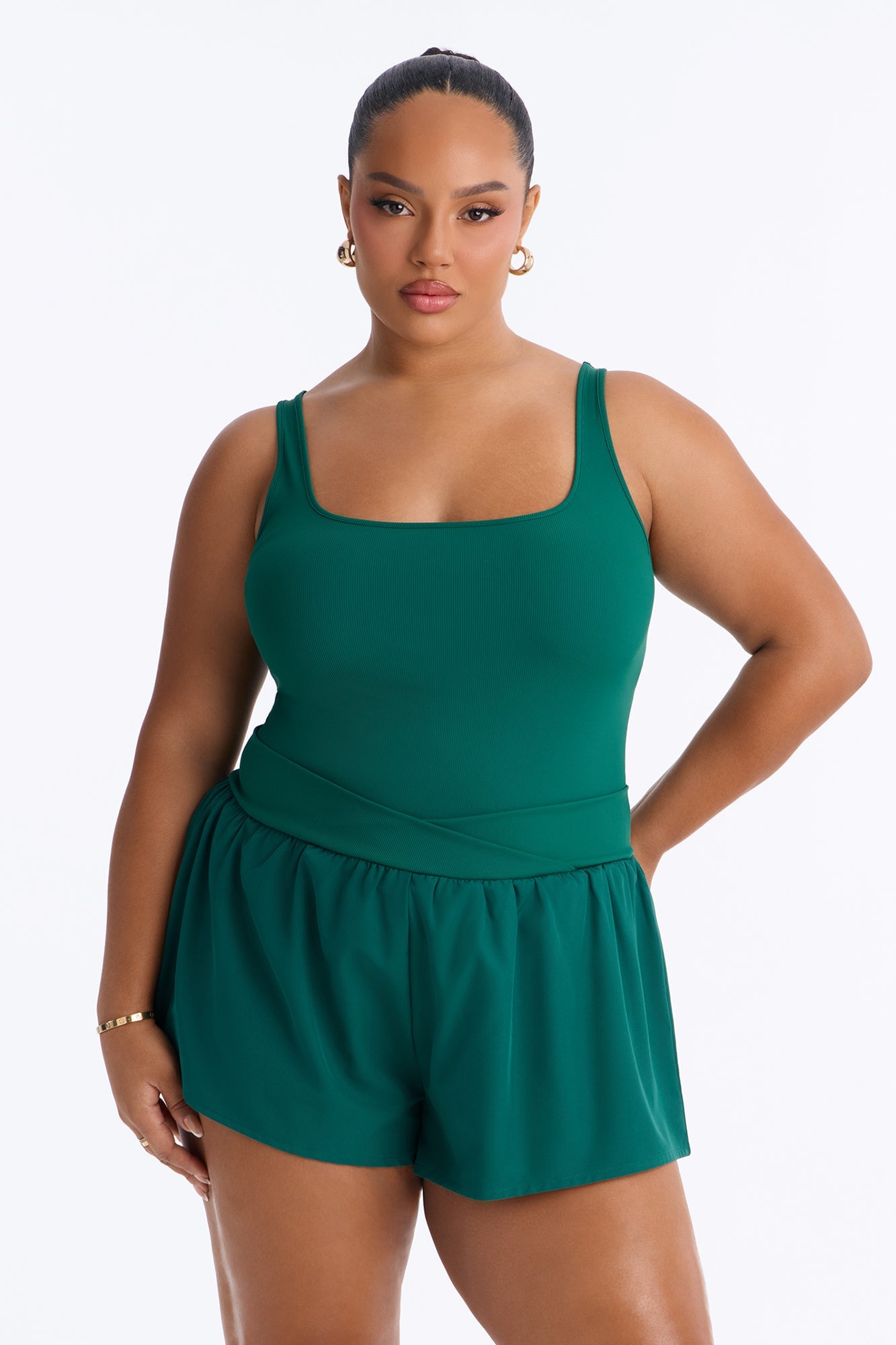 Tennis Court Baddie Sleeveless Windbreak Short Romper - Hunter image 1