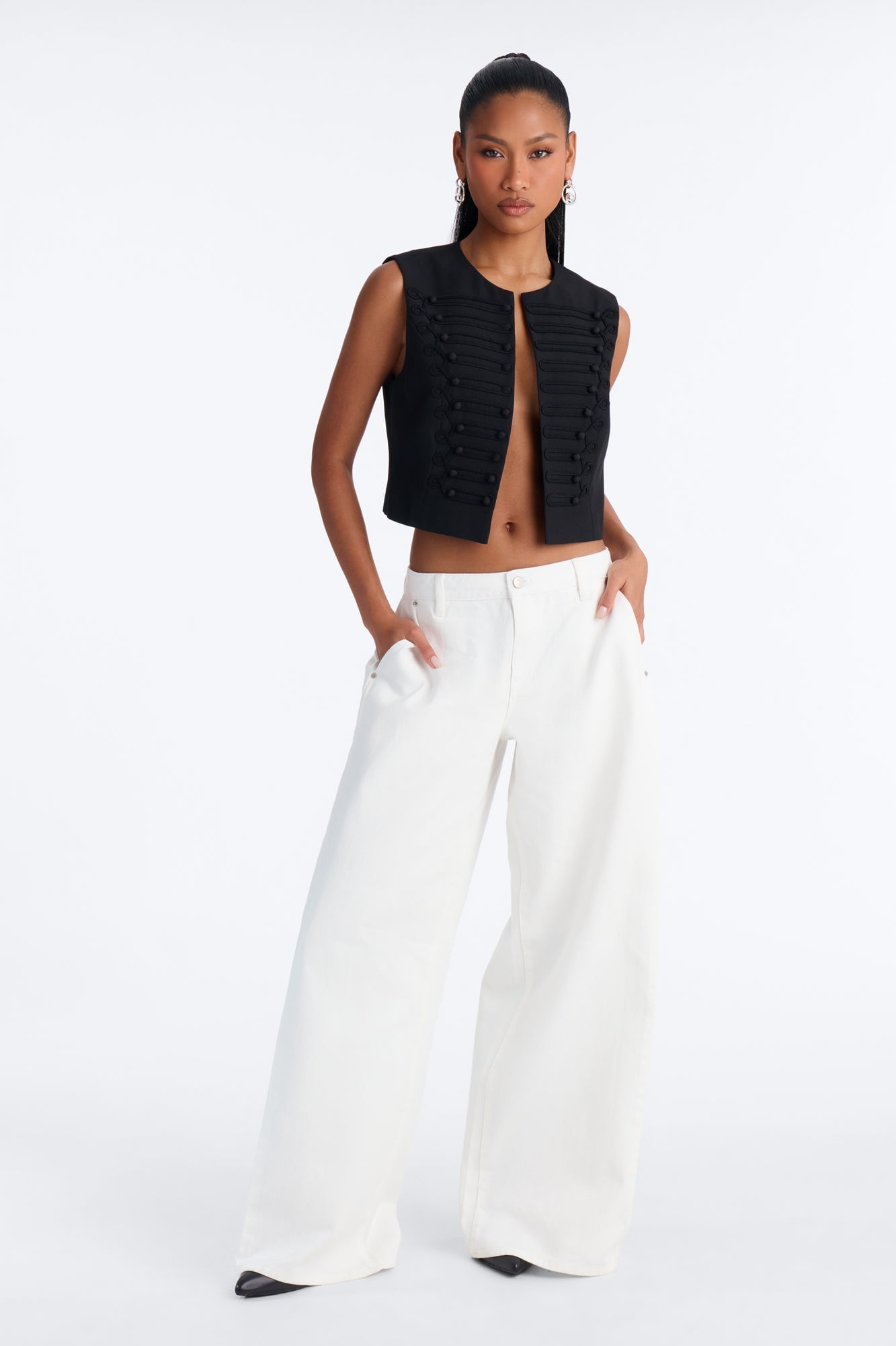 Tatiana Low Rise Wide Leg Moto Pant - Ivory image 4