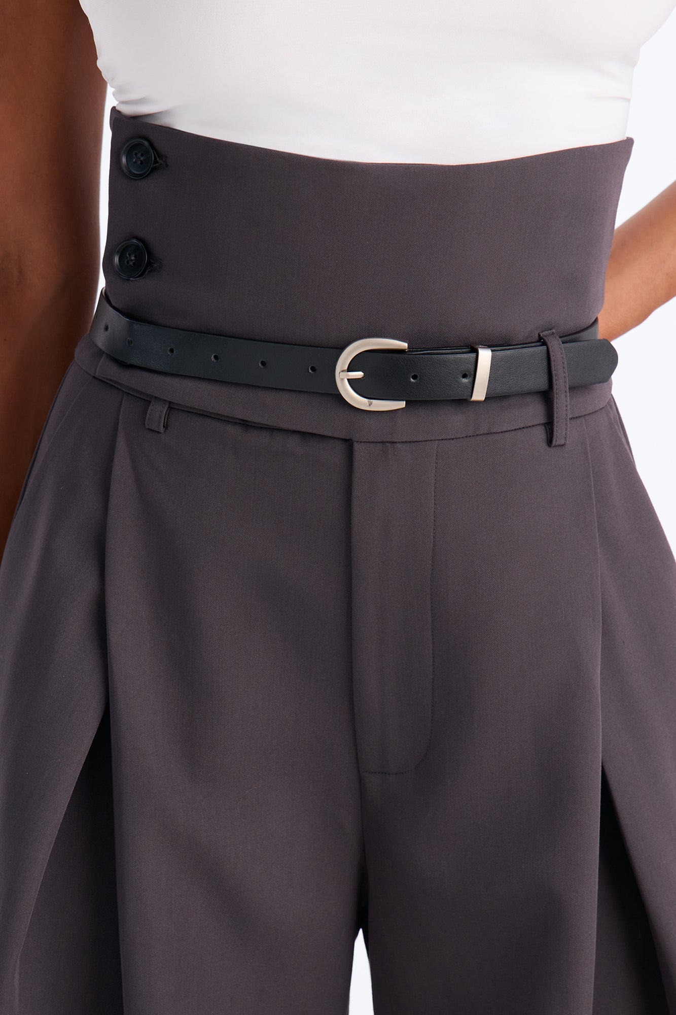 Thalia High Rise Foldover Corset Waist Belted Trouser - Charcoal image 7