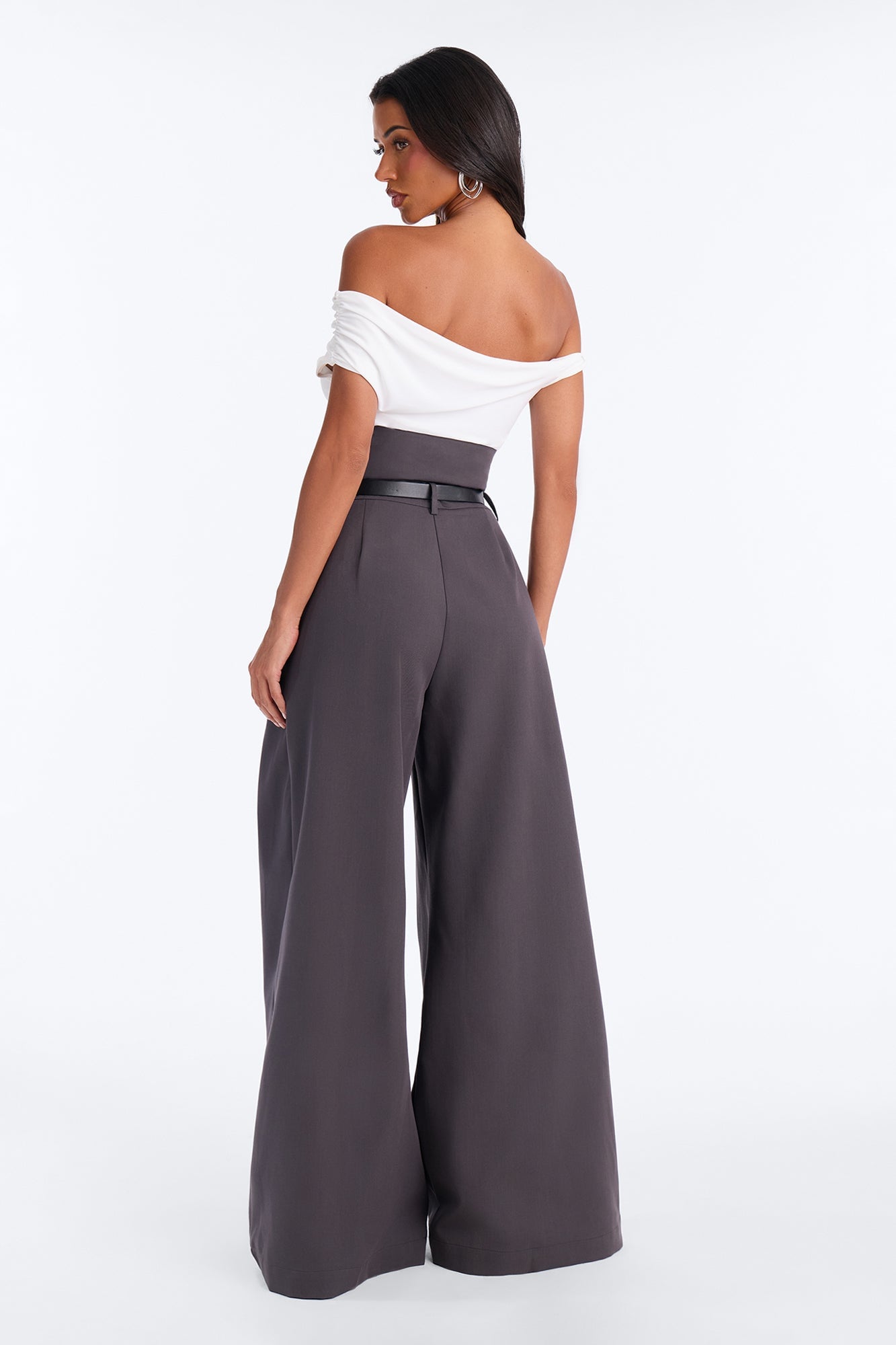Thalia High Rise Foldover Corset Waist Belted Trouser - Charcoal image 8