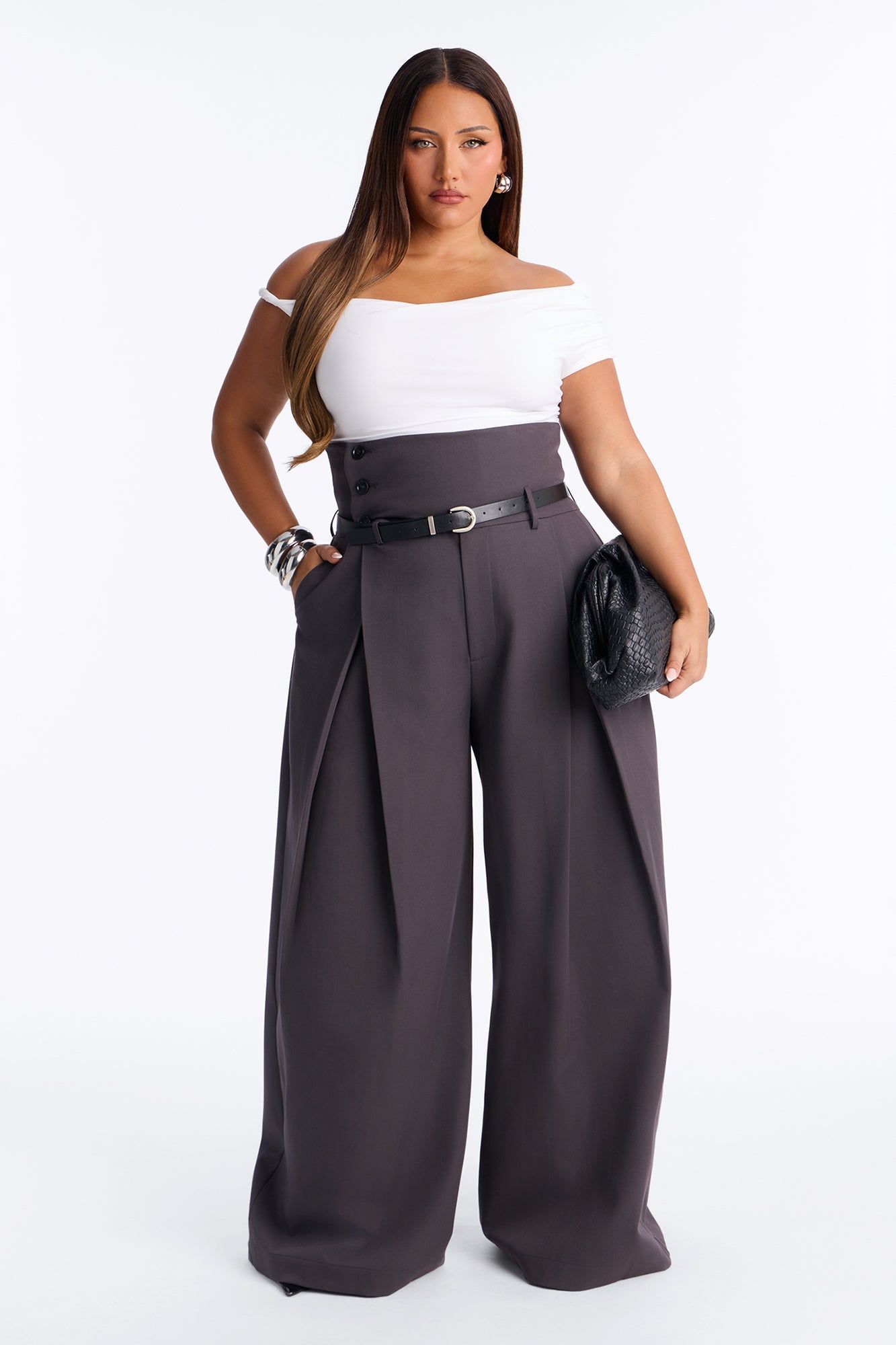 Thalia High Rise Foldover Corset Waist Belted Trouser - Charcoal image 1