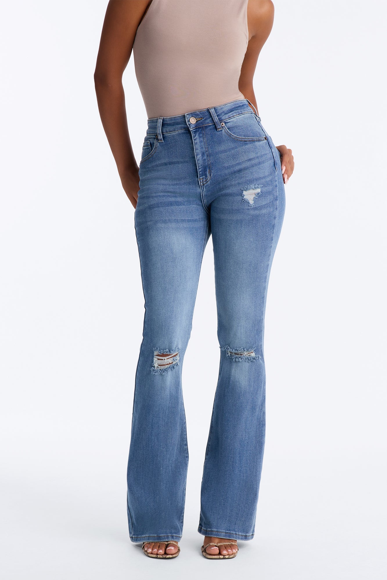 Attention Seeker Soft Stretch Flare Jeans - Medium Wash image 6