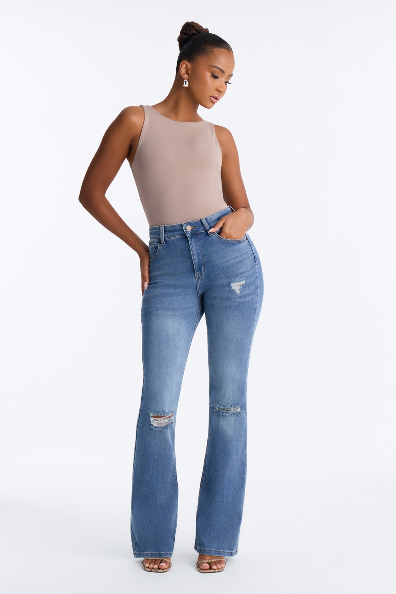 Attention Seeker Soft Stretch Flare Jeans - Medium Wash image 5