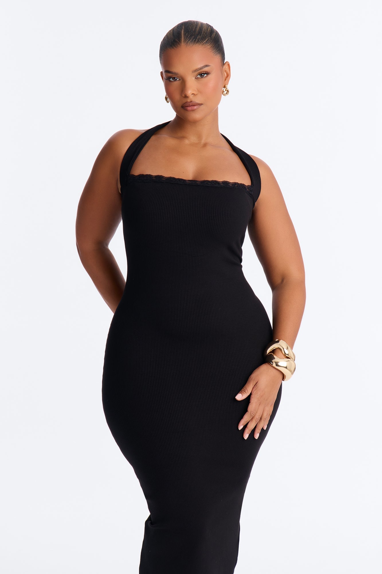 Mallory Halter Snatched Midi Dress - Black image 2