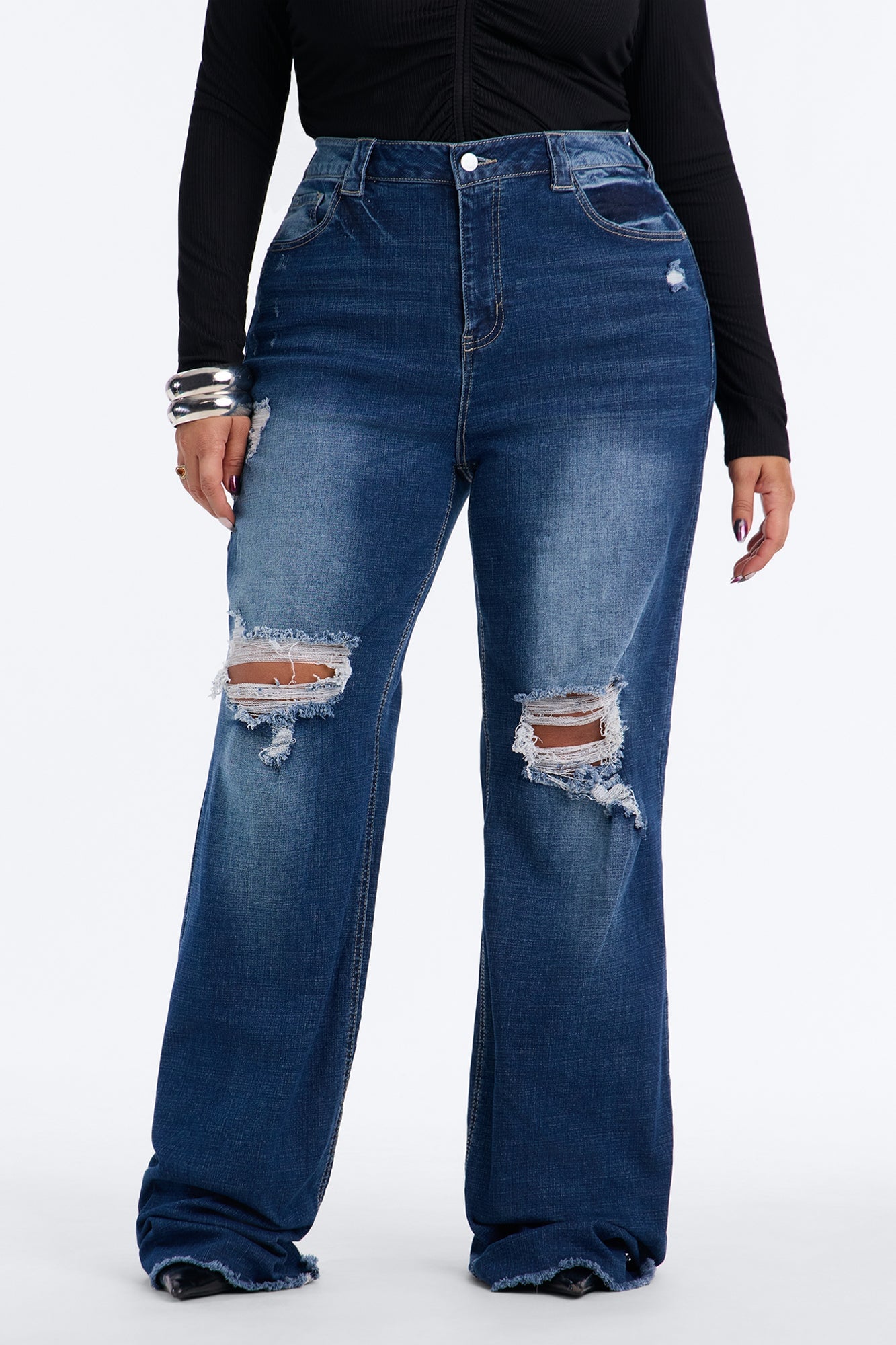 Tall Coldwater Canyon Stretch Ripped Wide Leg Jeans - Dark Wash image 2