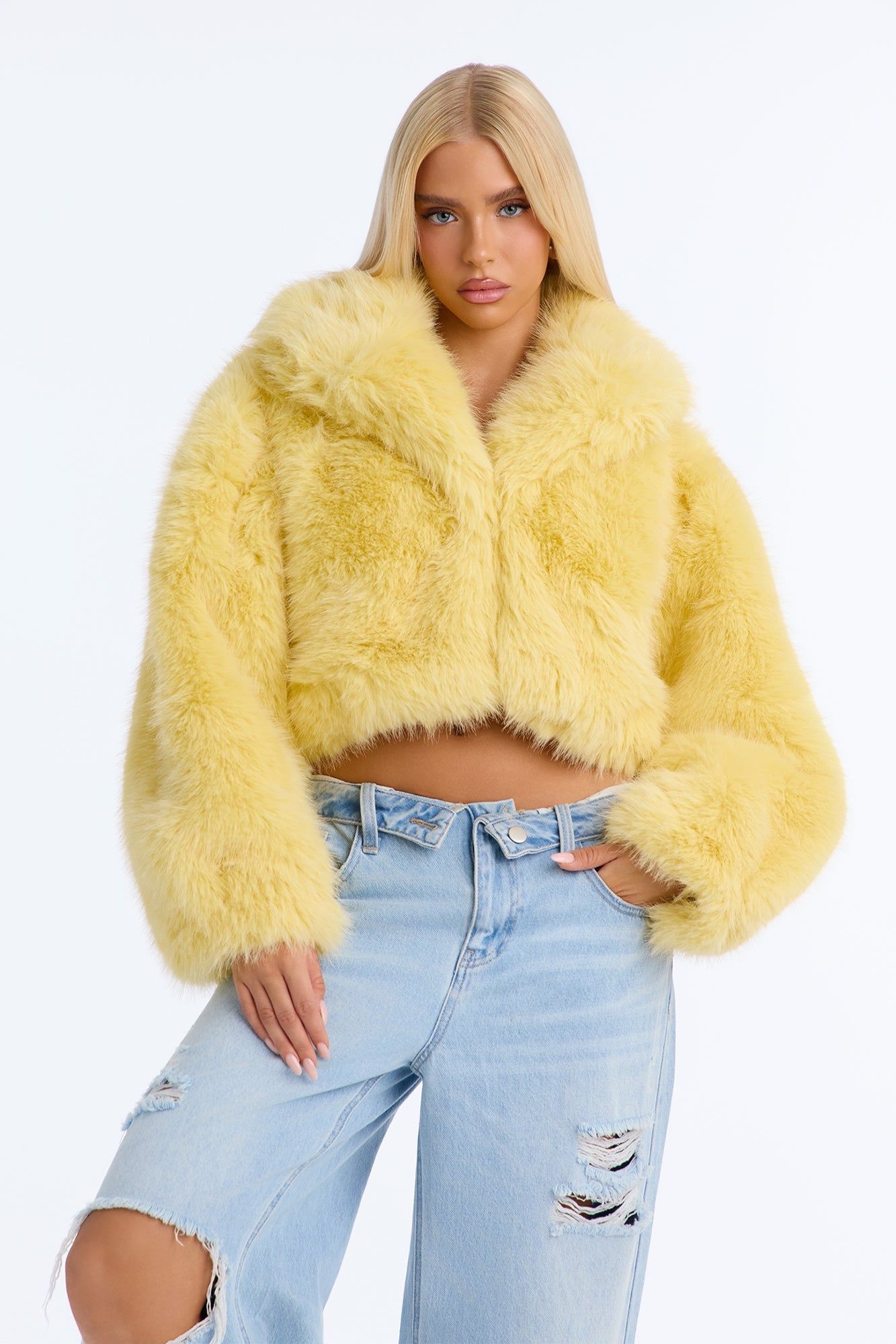 That's Luxe Faux Fur Coat - Butter Yellow image 8