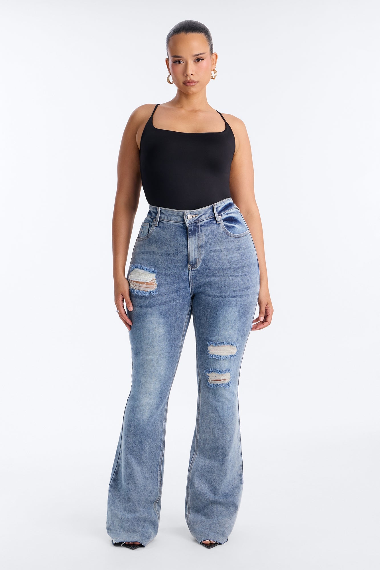 Tall Certifiable Stretch Ripped Flare Jeans - Light Wash image 1