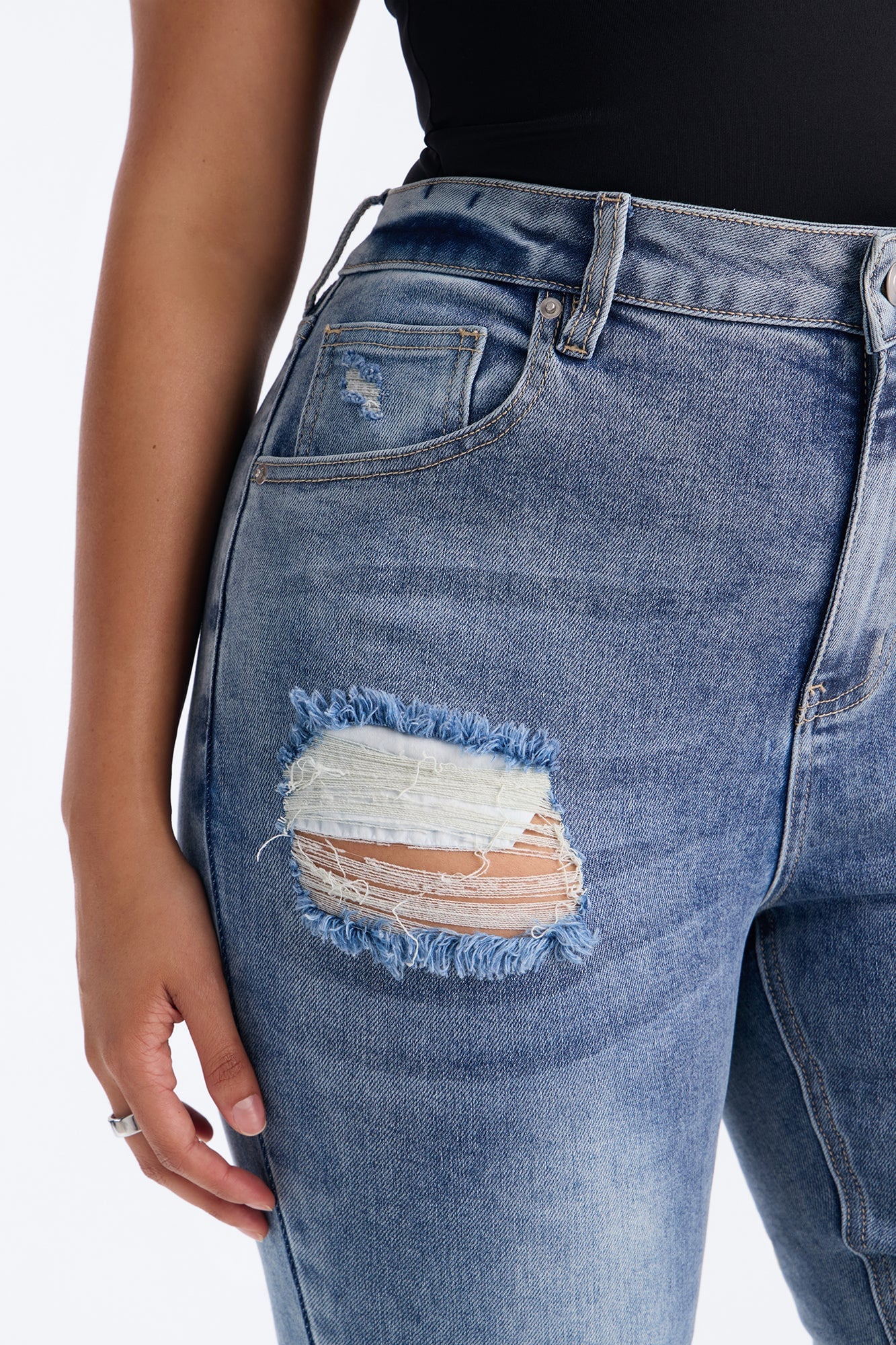 Tall Certifiable Stretch Ripped Flare Jeans - Light Wash image 4
